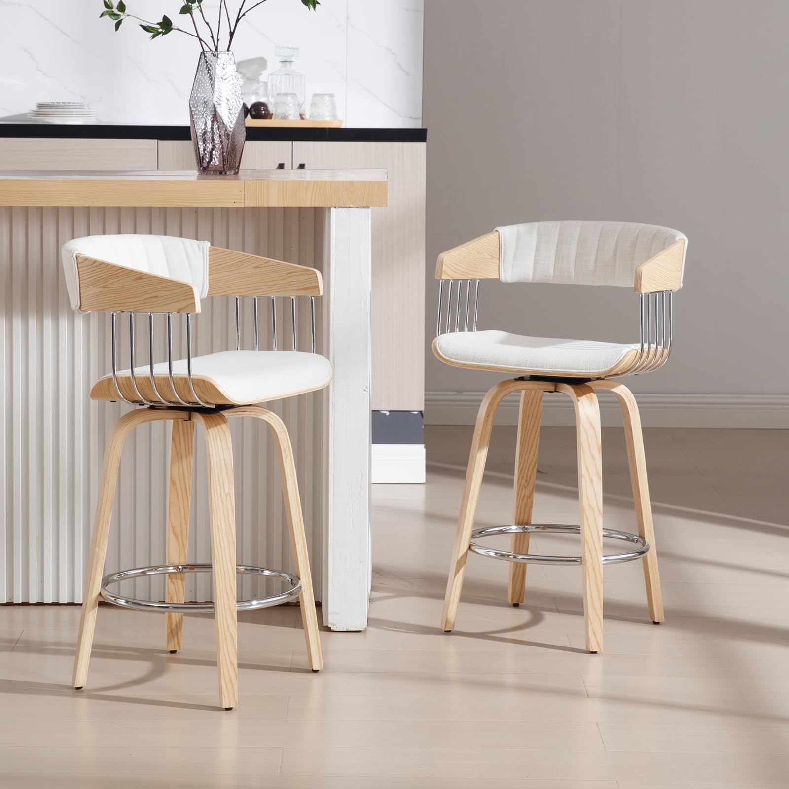 VESCASA 26"H Swivel Wood Legs Counter Stools Set of 2 - 3111CS