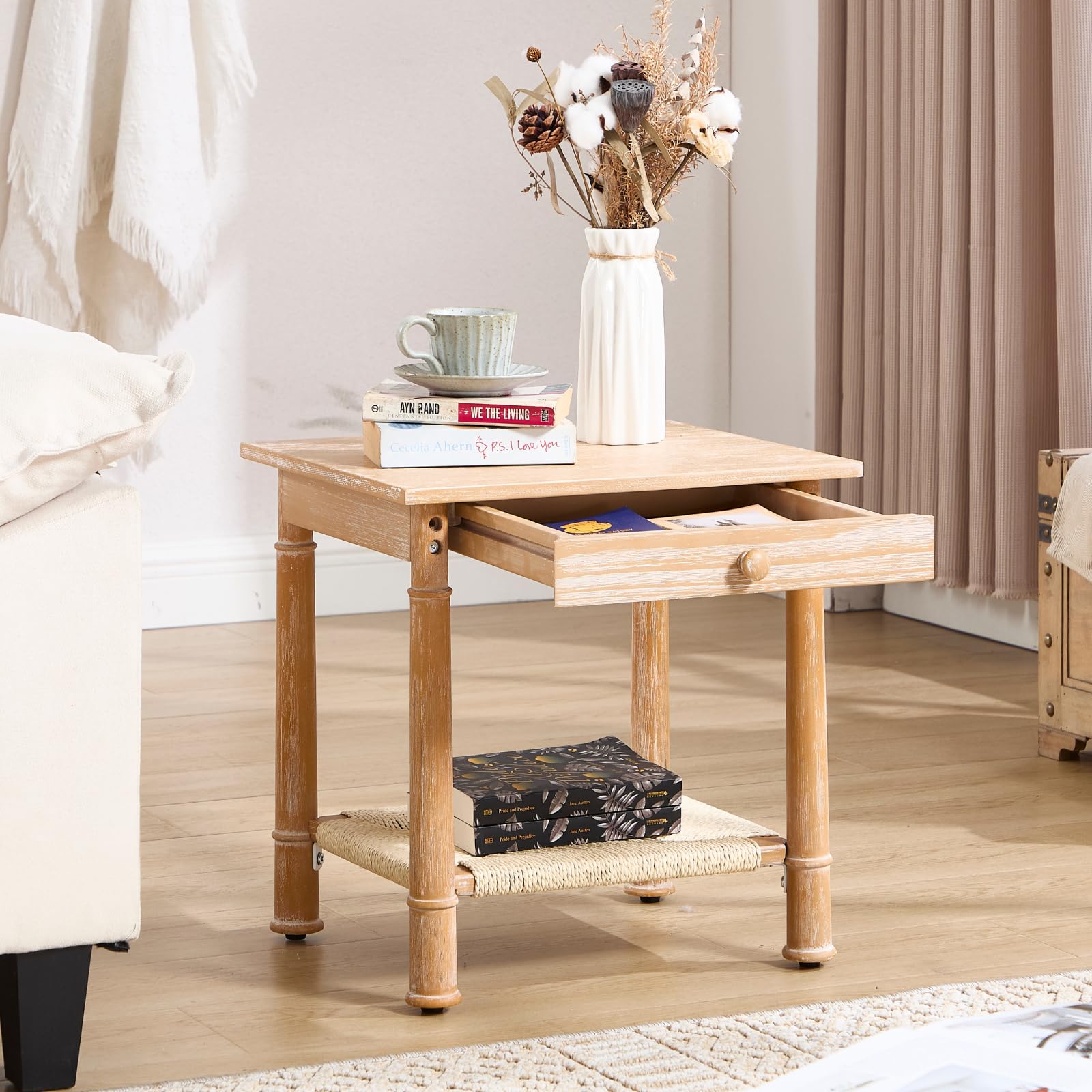 Janoray Farmhouse Square Side Table with Drawer - 22752ST