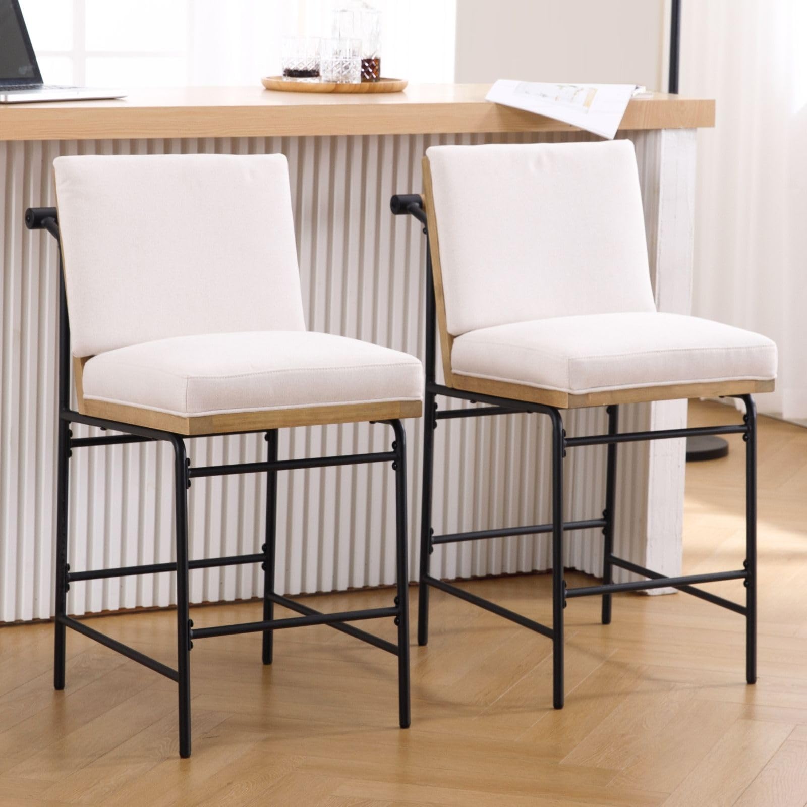 CIMOTA 26"H Removable Cushion Counter Height Stools with Metal Legs Set of 2 - 5734CS