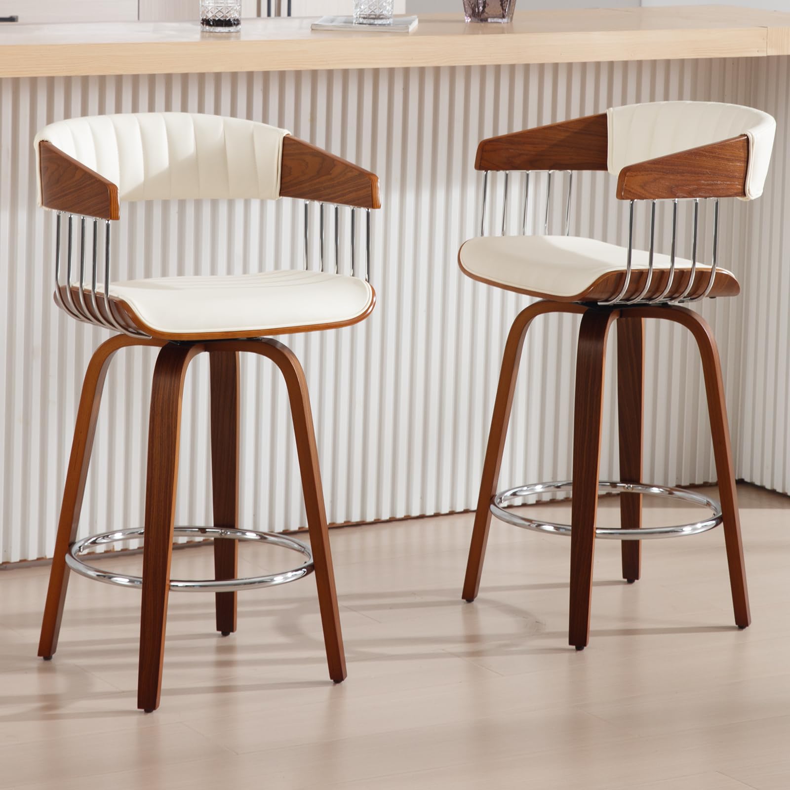 VESCASA 26"H Swivel Wood Legs Counter Stools Set of 2 - 3111CS