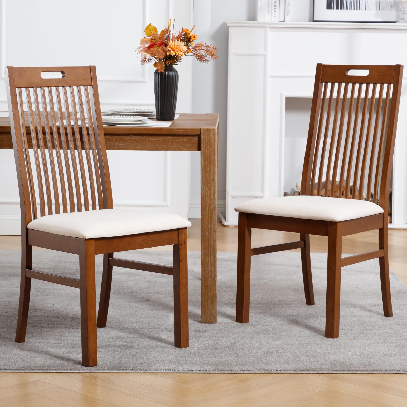Kmax Farmhouse Walnut Wood Dining Chairs Set of 2 - 8131DC