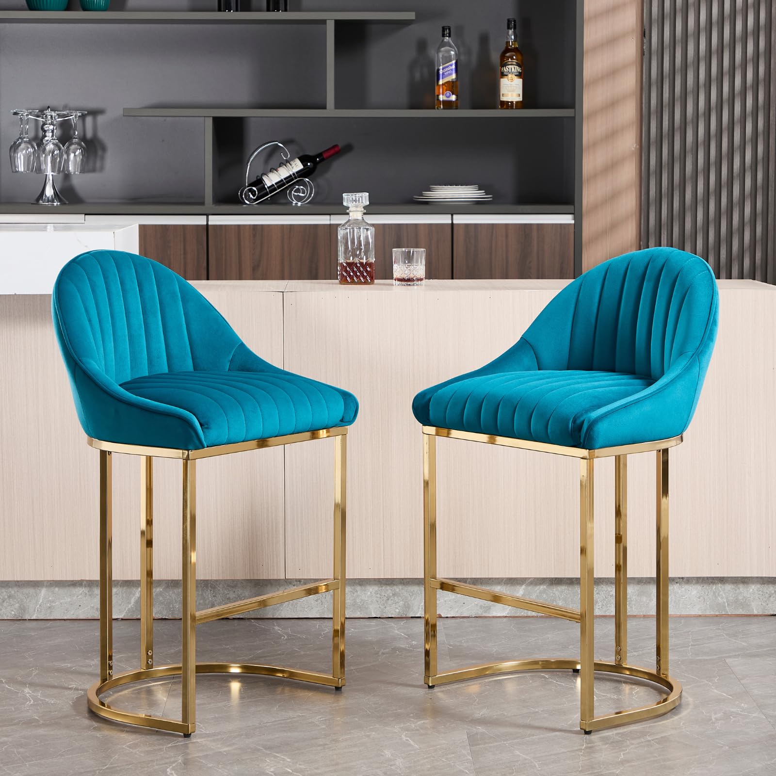 ZH4YOU 26”H Upholstered Gold Legs Stools Set of 2 - 9066CS