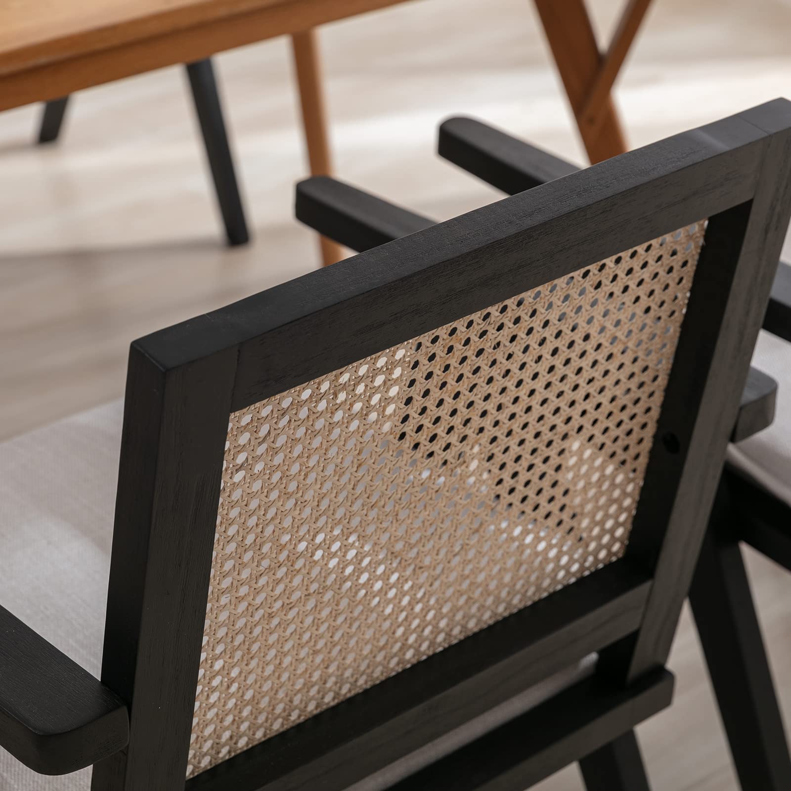 Janoray Rattan Back Linen Dining Chairs Set of 2 - 1826DC