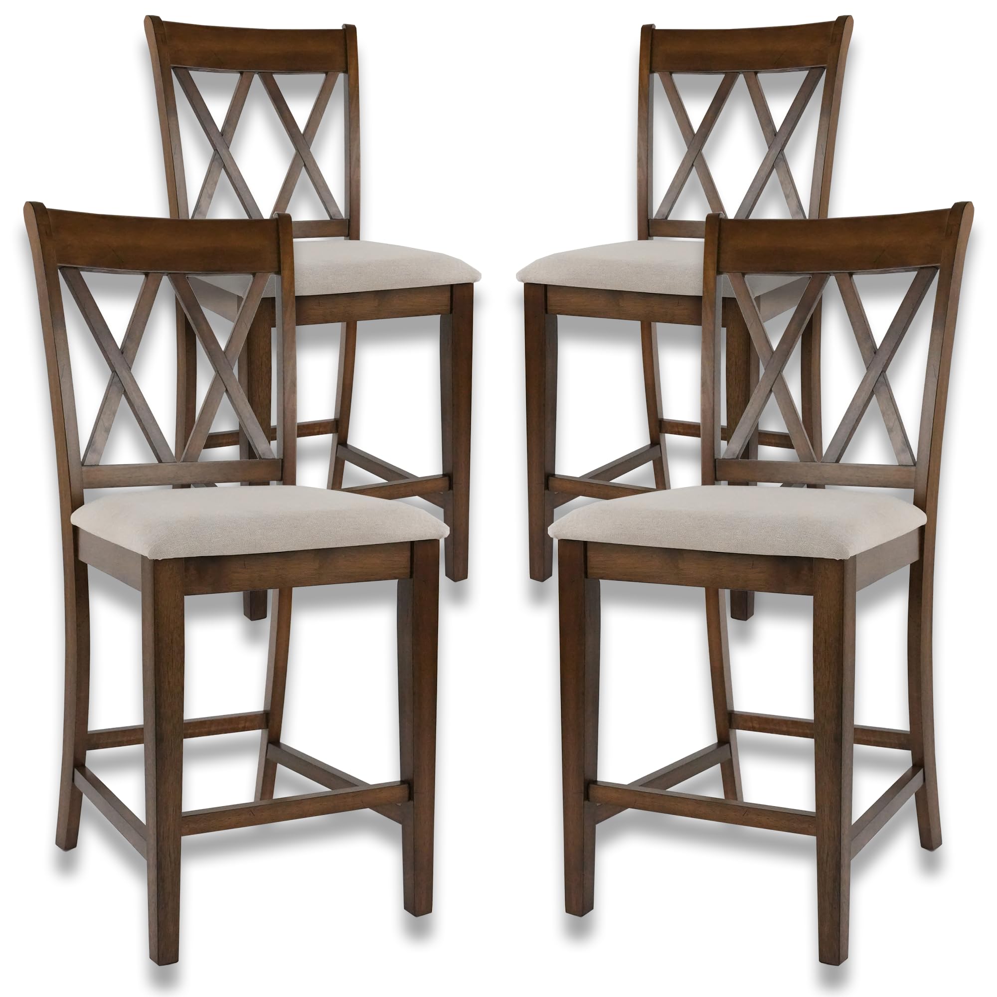 Janoray Farmhouse Cross-Back Wood Counter Stools Set of 2 - 50015CS