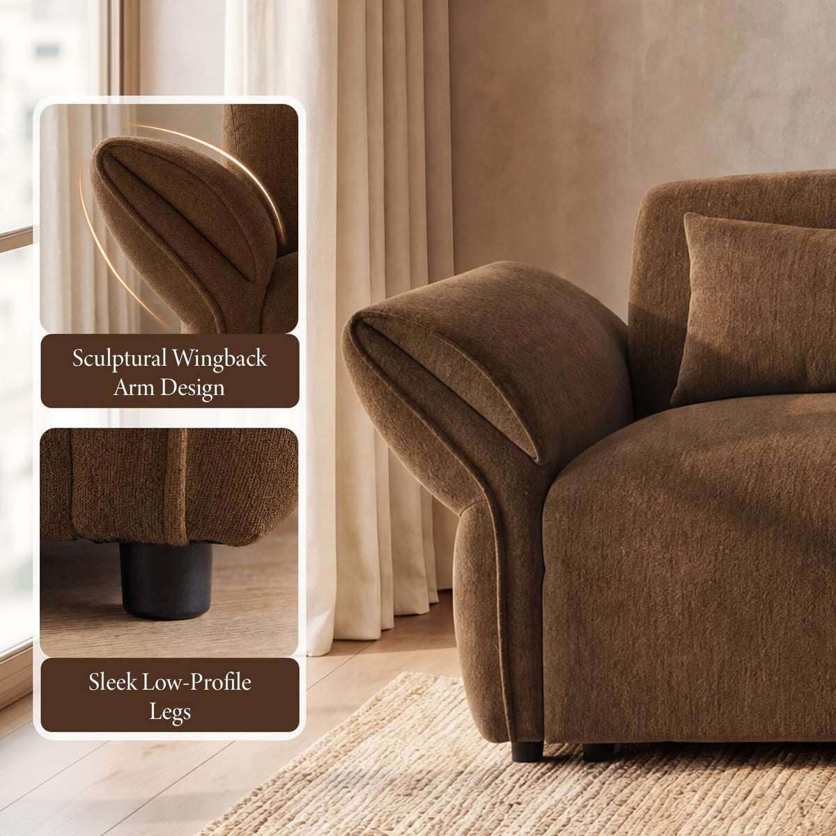 Chenille Modular Sectional Sofa with Deep Seats and Ottoman