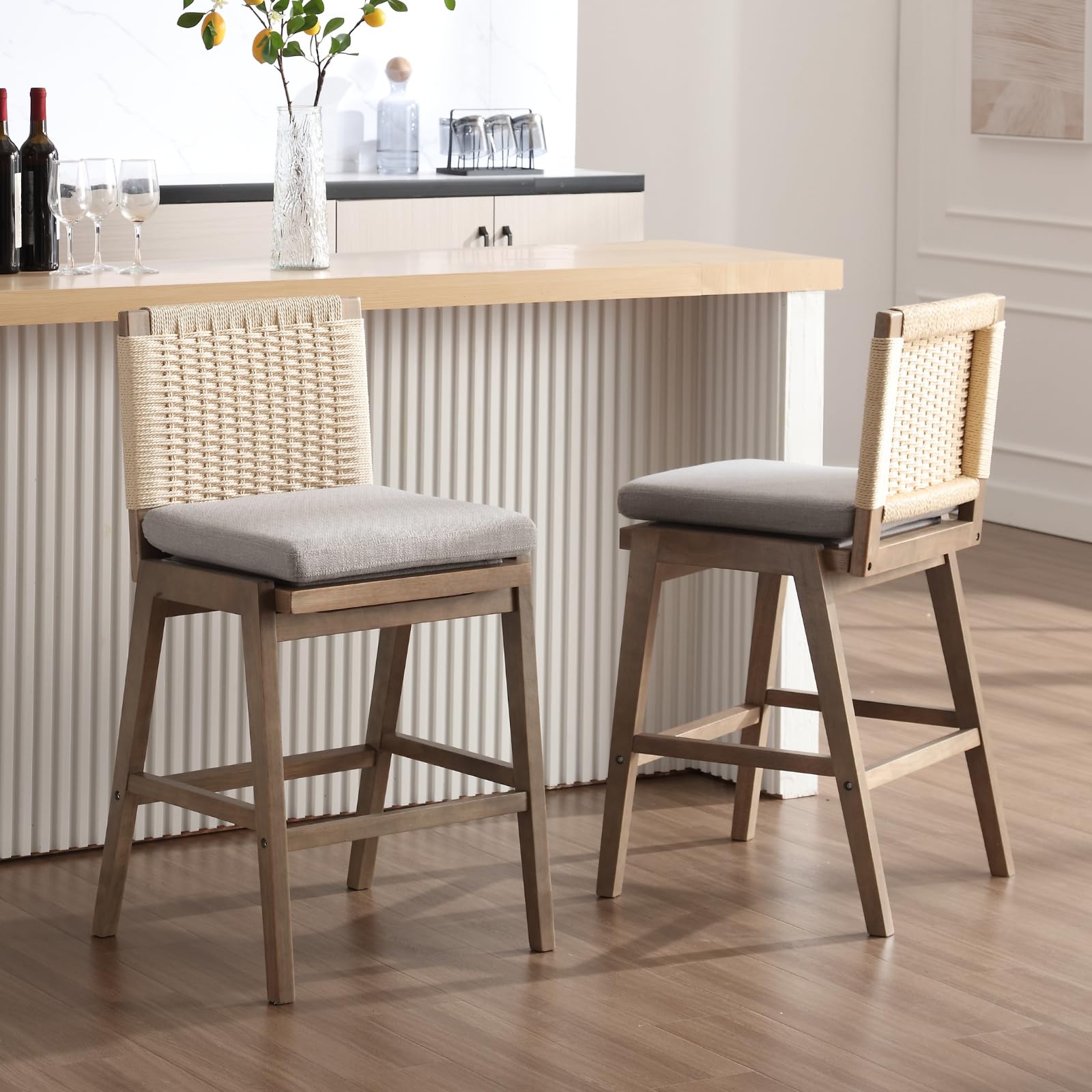 Kmax 27.25"H Woven Linen Counter Stools Set of 2 - 5743CS