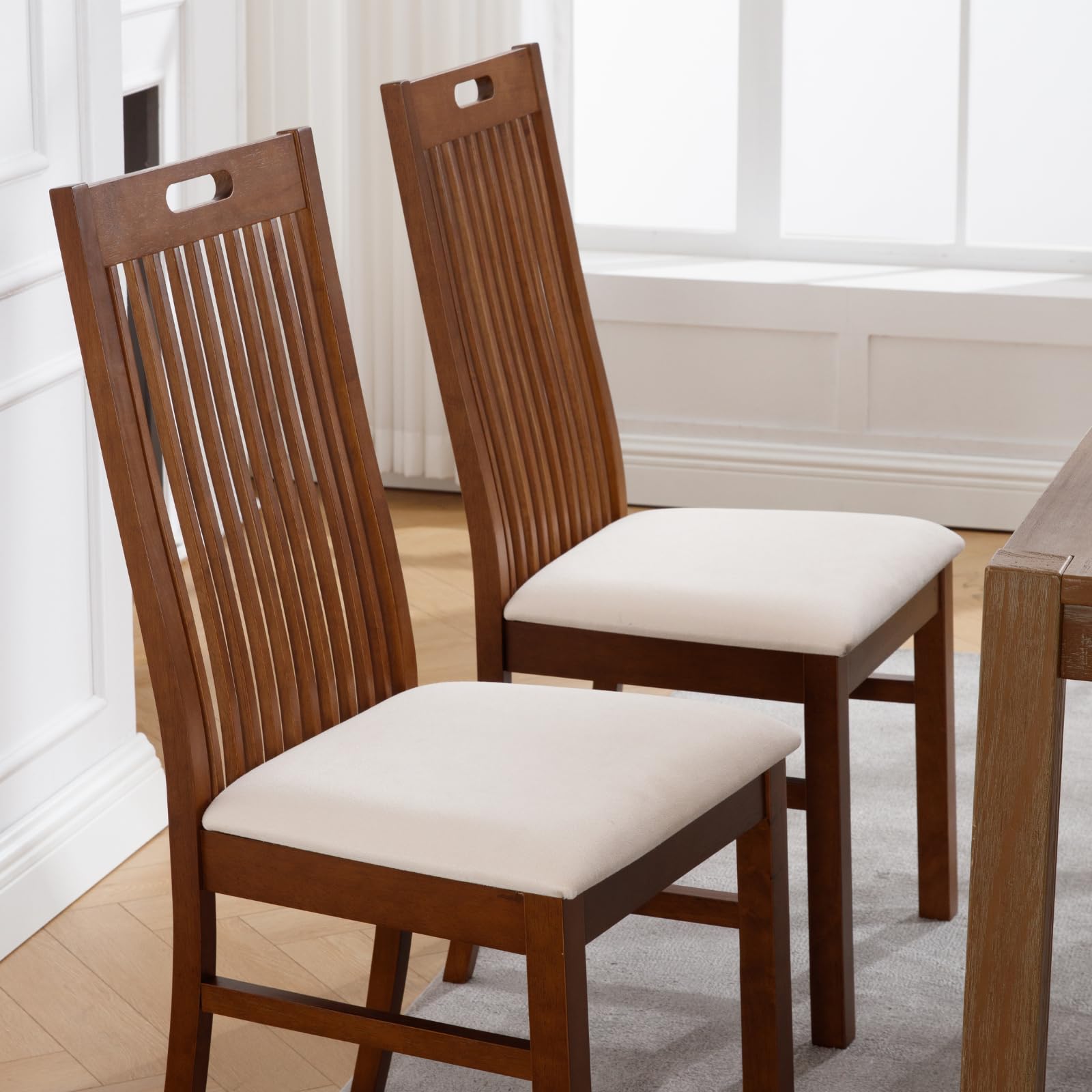 Kmax Farmhouse Walnut Wood Dining Chairs Set of 2 - 8131DC