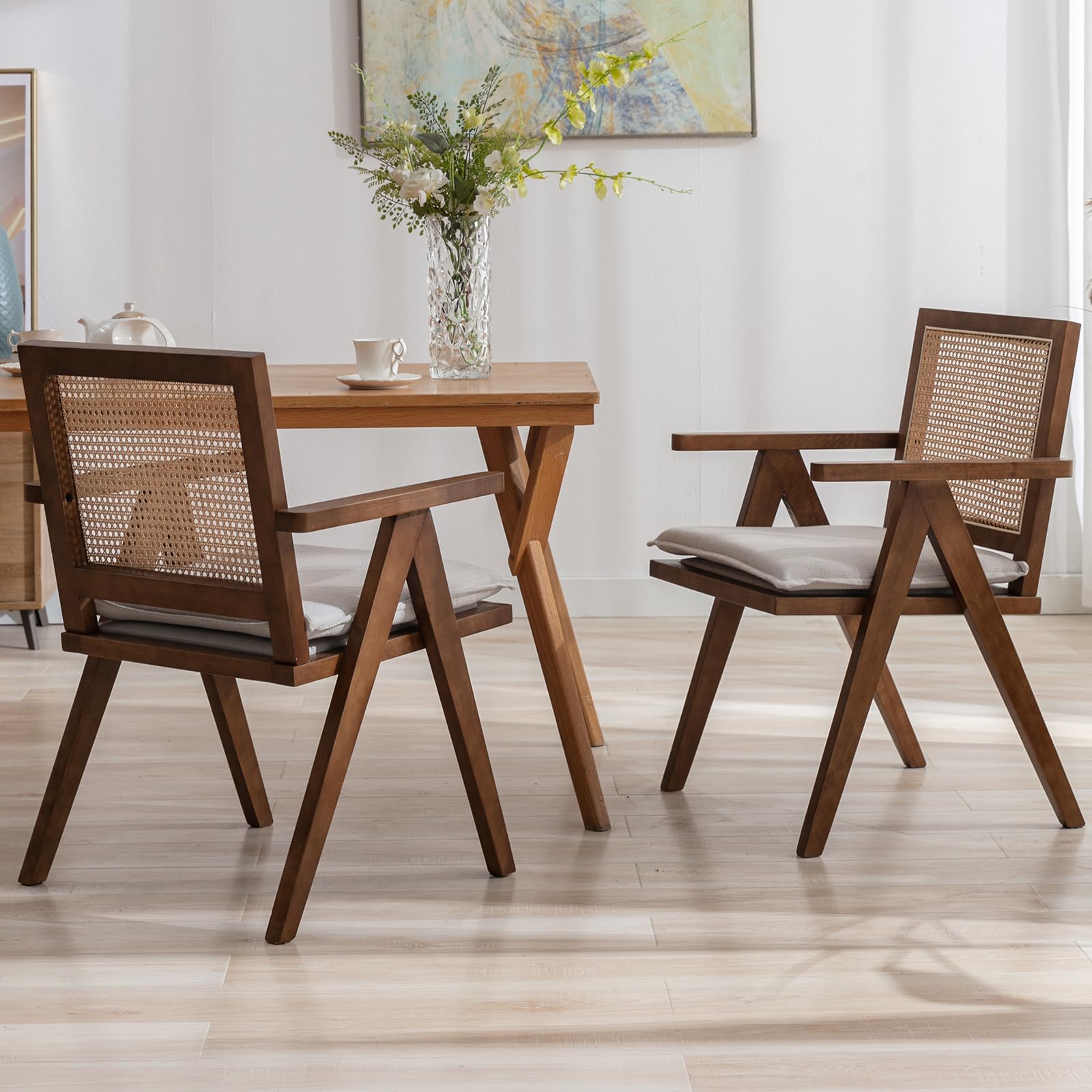 Janoray Rattan Back Linen Dining Chairs Set of 2 - 1826DC