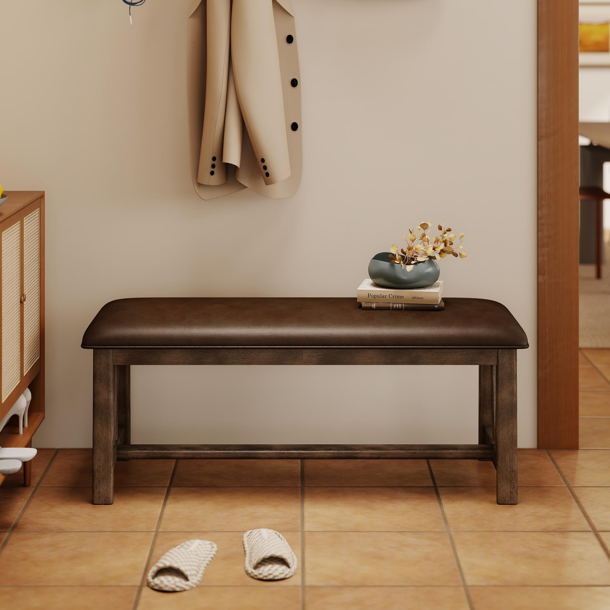 Kmax 44" Farmhouse Upholstered Wood Bench - 6103BH