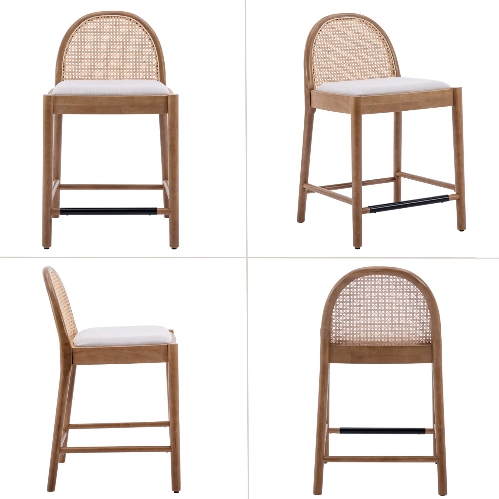 Kmax 26"H & 30"H Rattan Backrest Wooden Legs Counter Height Stools Set of 2 - 5696CS