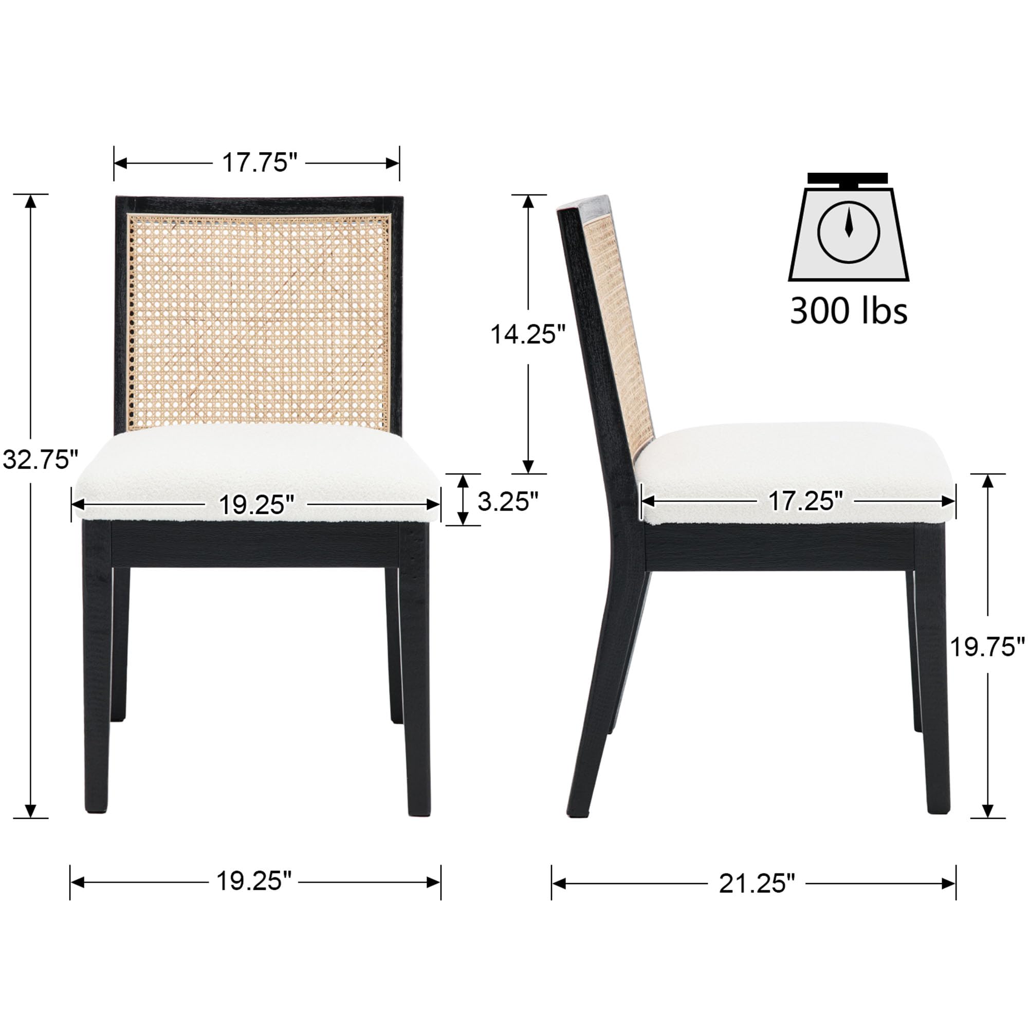 CIMOTA Square Rattan Back Dining Chairs Set of 2 - 1932DC