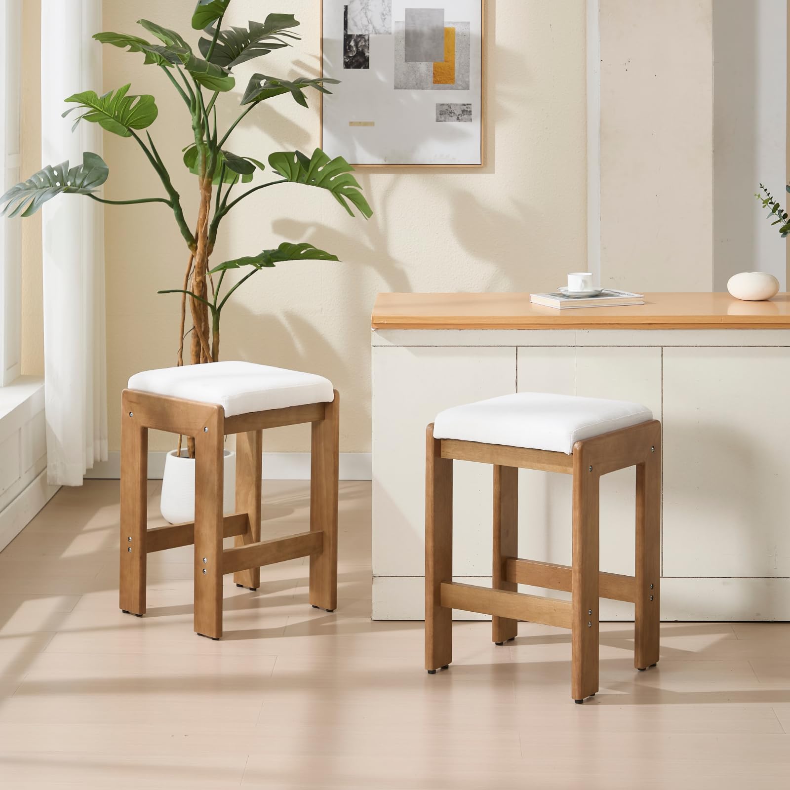 CIMOTA 26-inch Farmhouse Saddle Seat Bar Stools Set of 2 - 5852CS