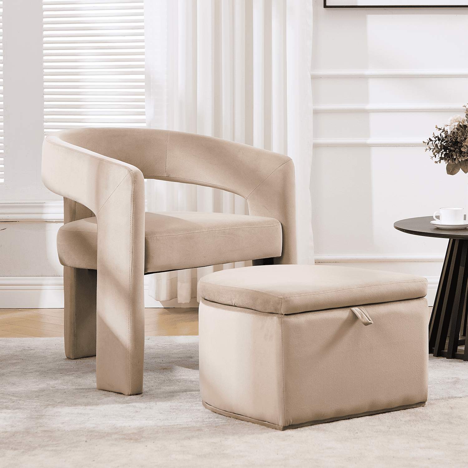 VESCASA Barrel Side Armchair with Storage Ottoman - 71002AO