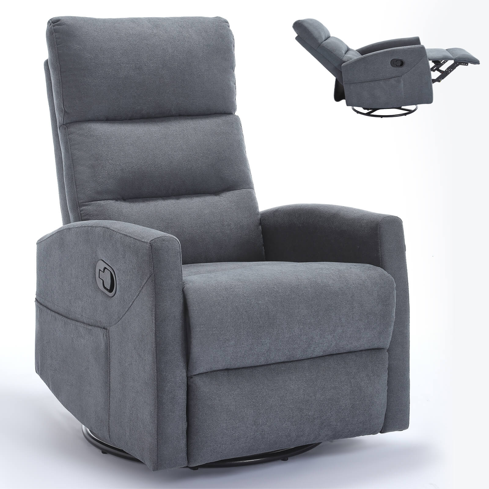 Modern Polyester Fabric Manual 360 Swivel Rocker Recliner Chair