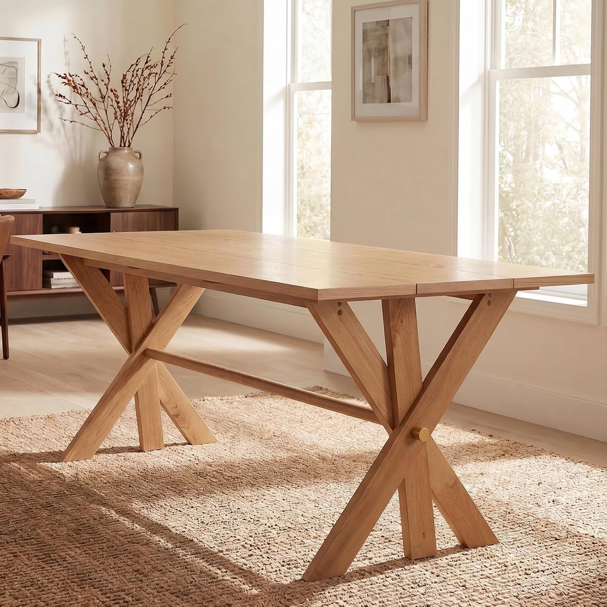 79" Farmhouse Rectangle Wood Dining Table with X-Frame Legs