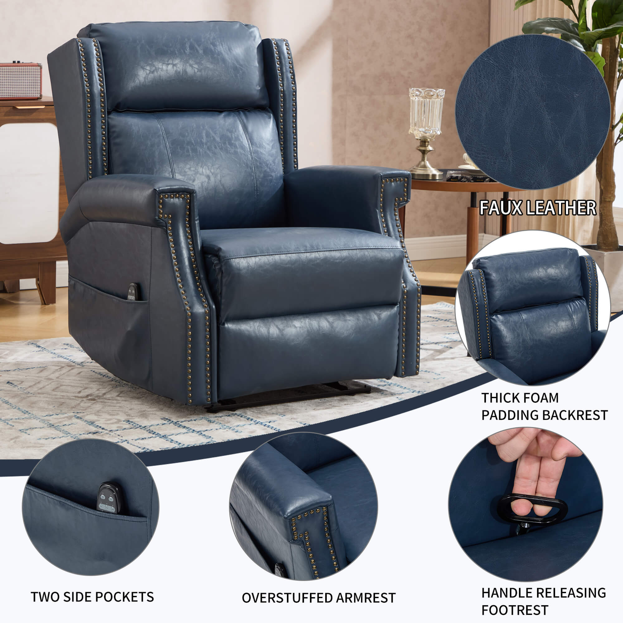 Waxed Faux Leather Massage Heat Modern Manual Recliner Chair