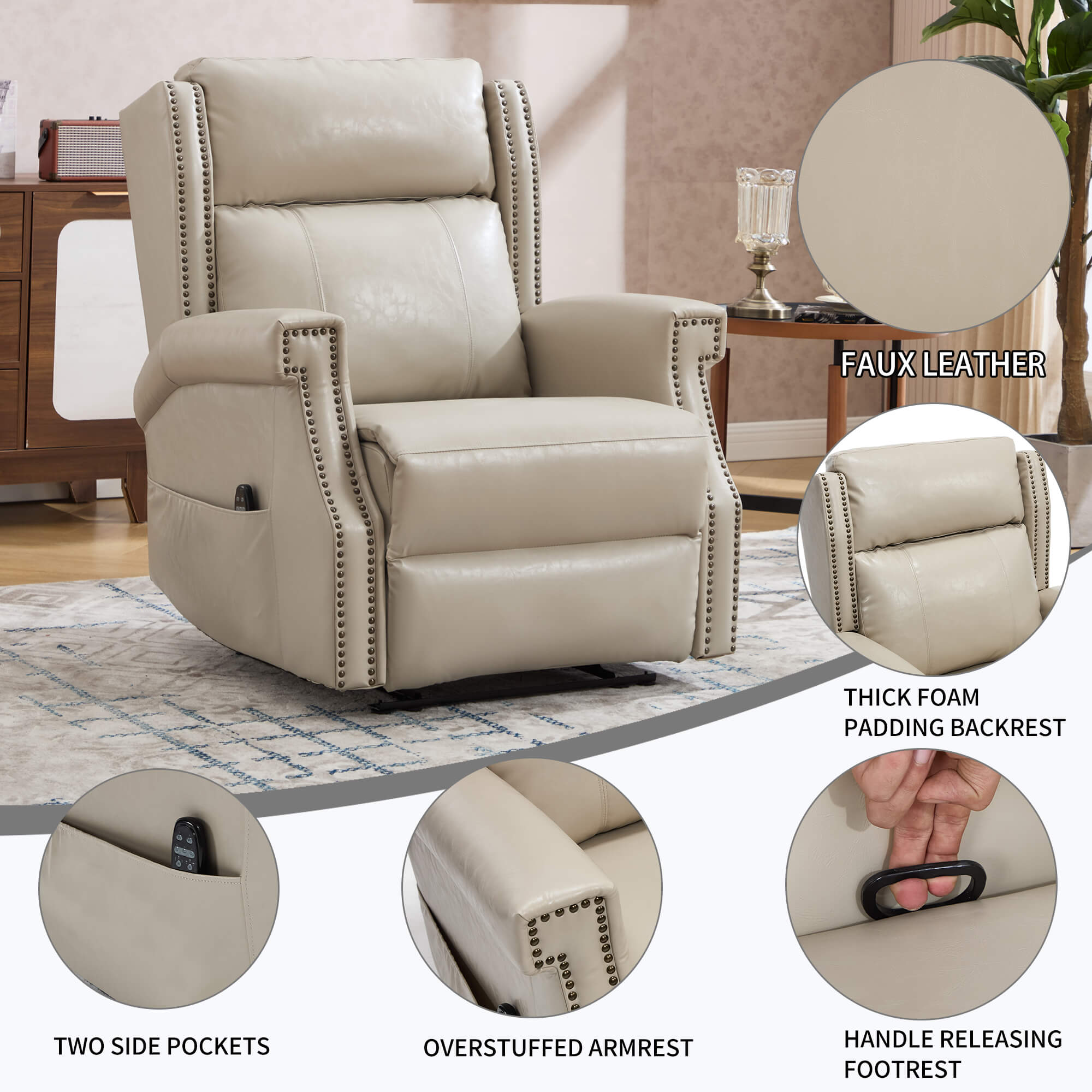 Waxed Faux Leather Massage Heat Modern Manual Recliner Chair