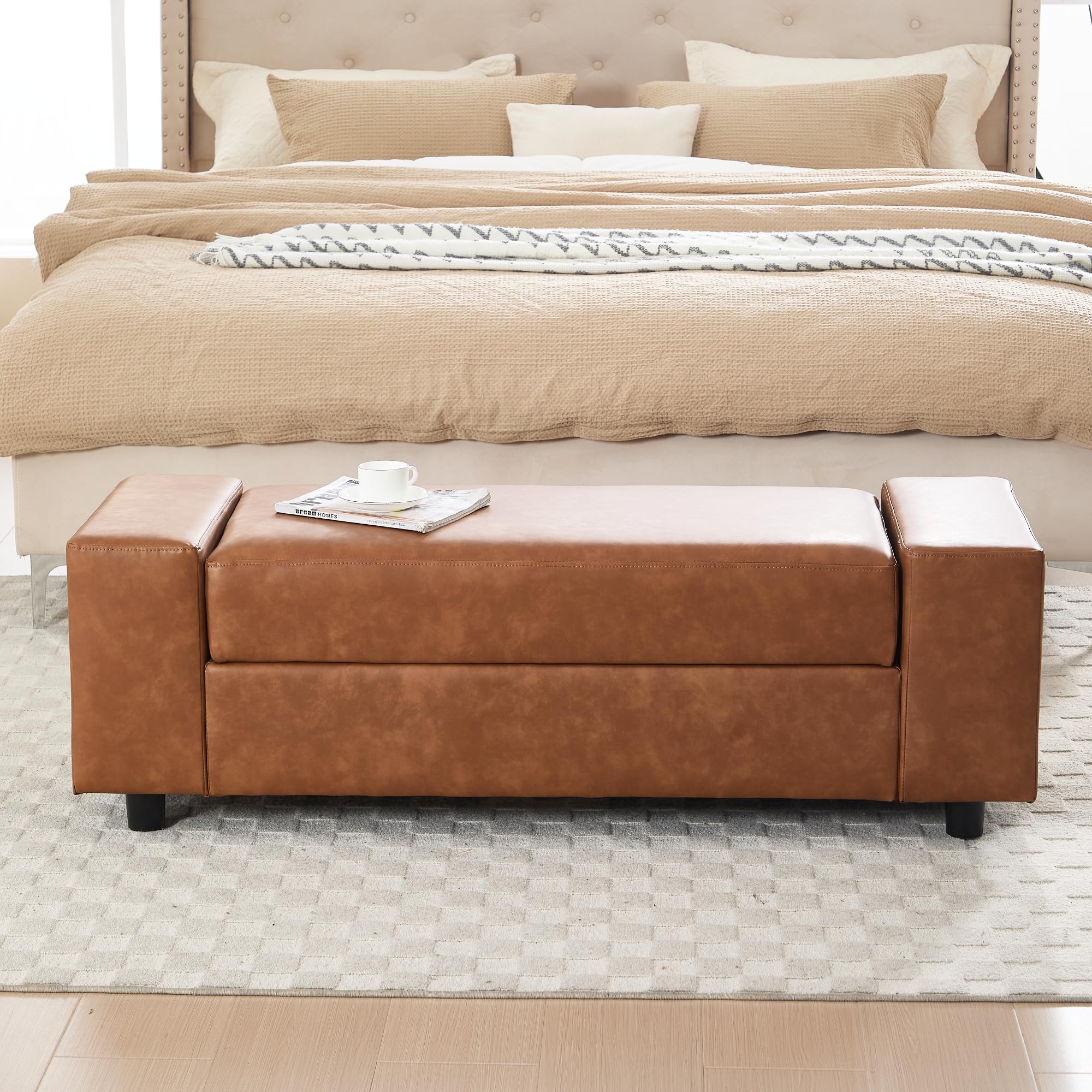 ROCITY 55" Upholstered Storage Bench for Entryway and Bedroom - 7060BH