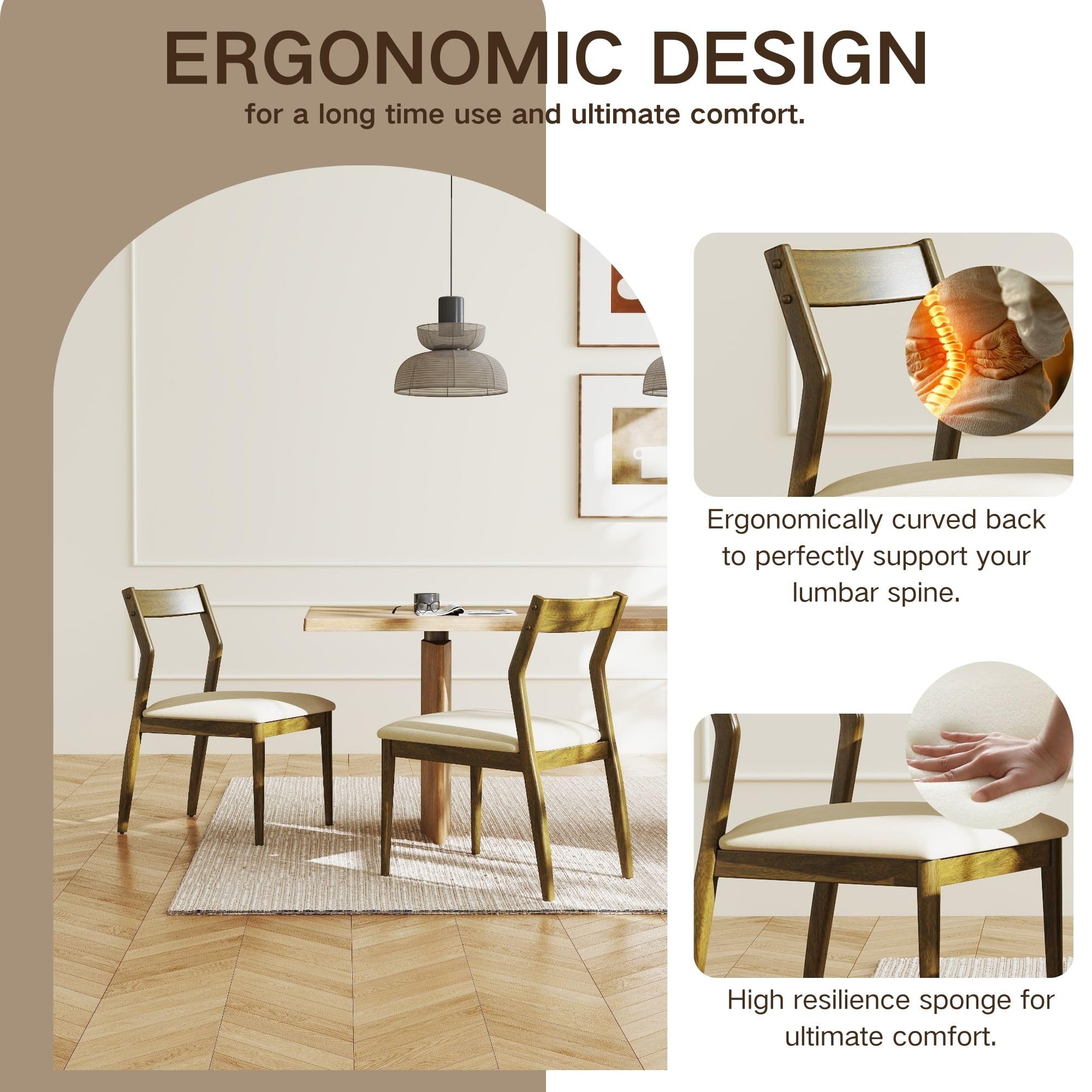 VESCASA Open Back Wooden Dining Chairs Set of 2 - 2313DC