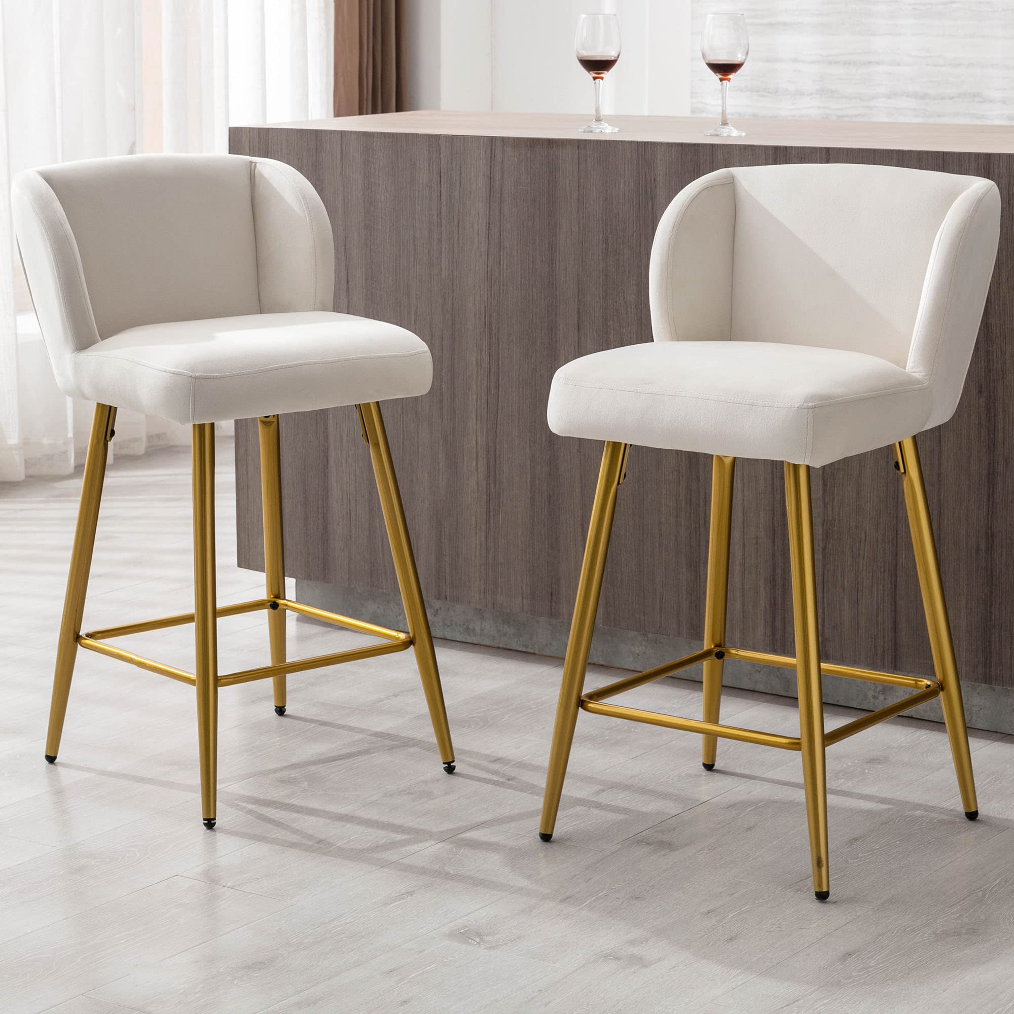 VESCASA 26"H Modern Back Metal Legs Counter Bar Stools Set of 2 - 2305
