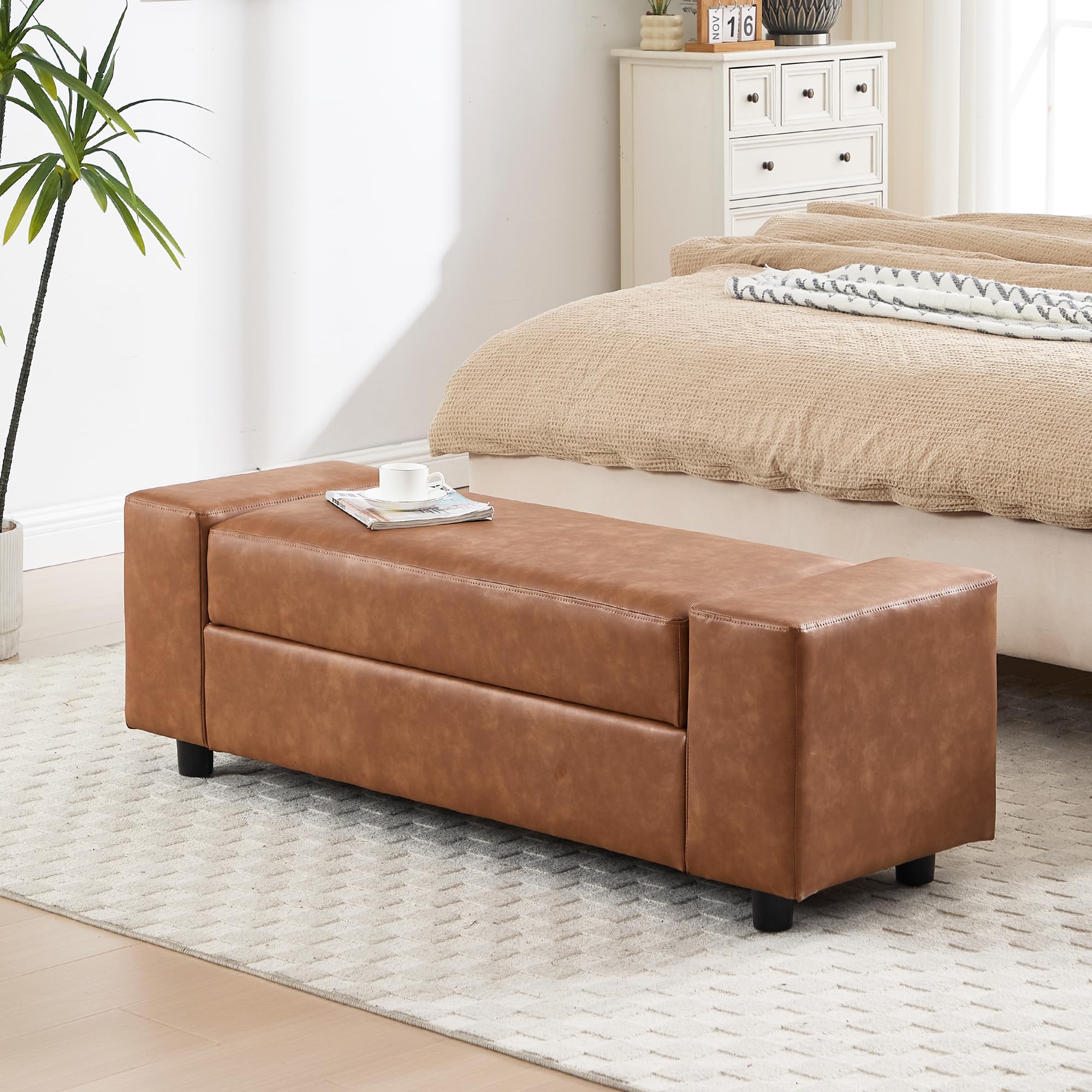 ROCITY 55" Upholstered Storage Bench for Entryway and Bedroom - 7060BH