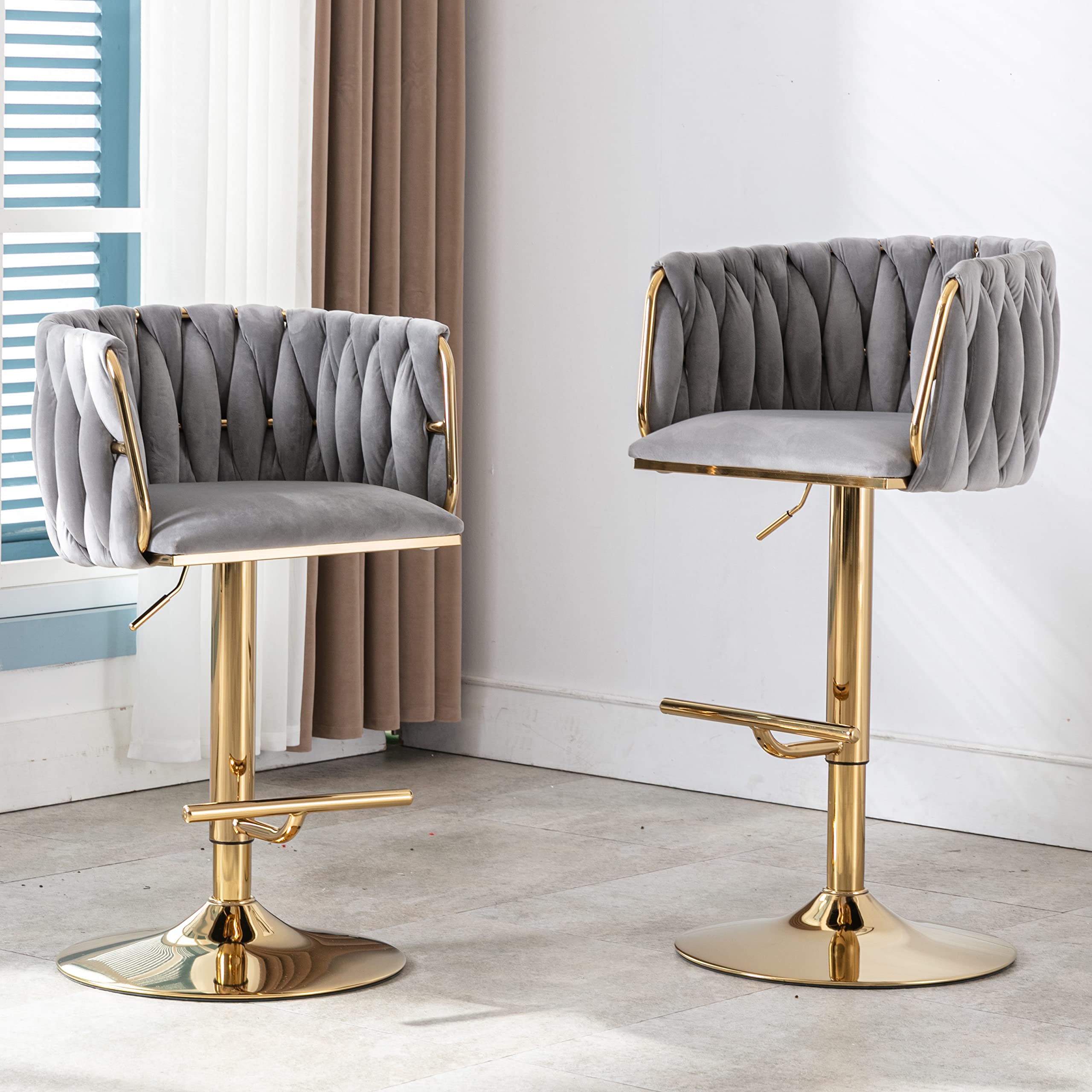 CHICAURA Swivel Gold Base Bar Stools Set of 2 - 6022AB