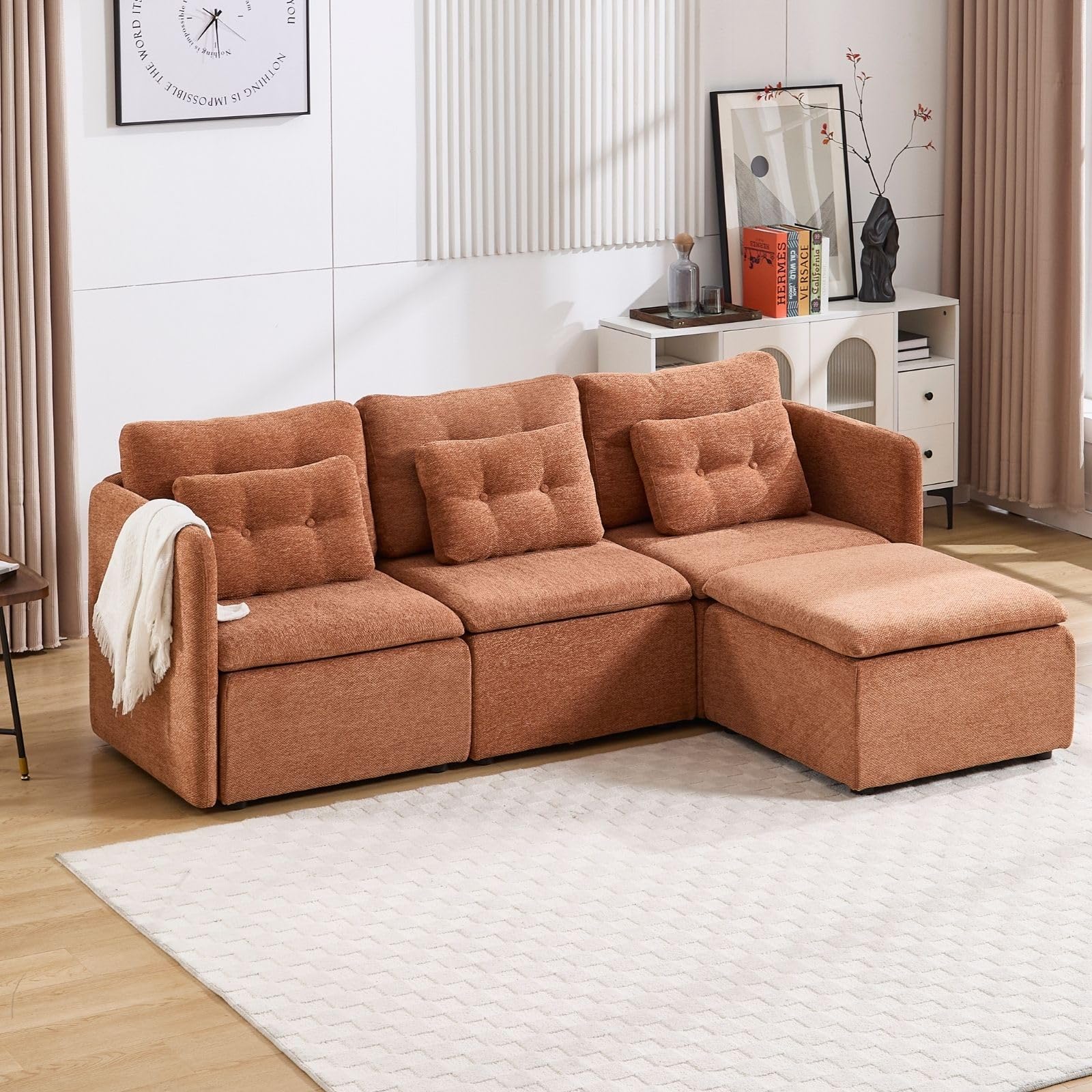 VESCASA Chenille 56.5" Modular Sectional Sofa with Waist Pillow - 90041SF