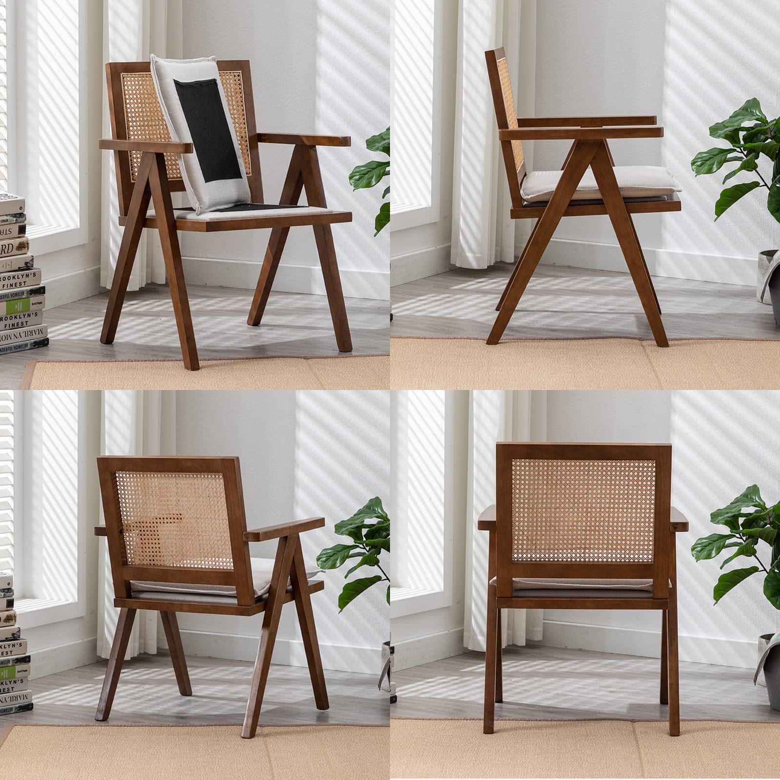 Janoray Rattan Back Linen Dining Chairs Set of 2 - 1826DC