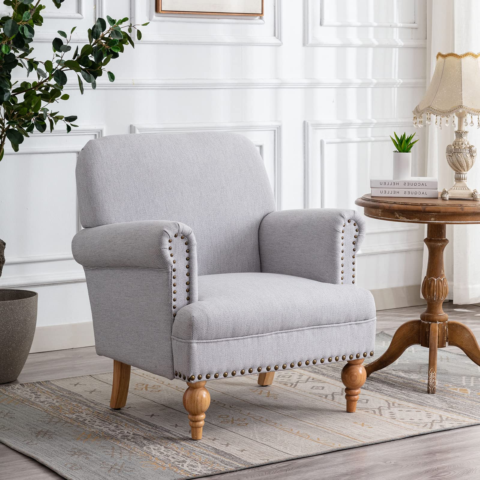 Janoray Nailhead Trim Linen Accent Chair 1 PCS - 8330AC