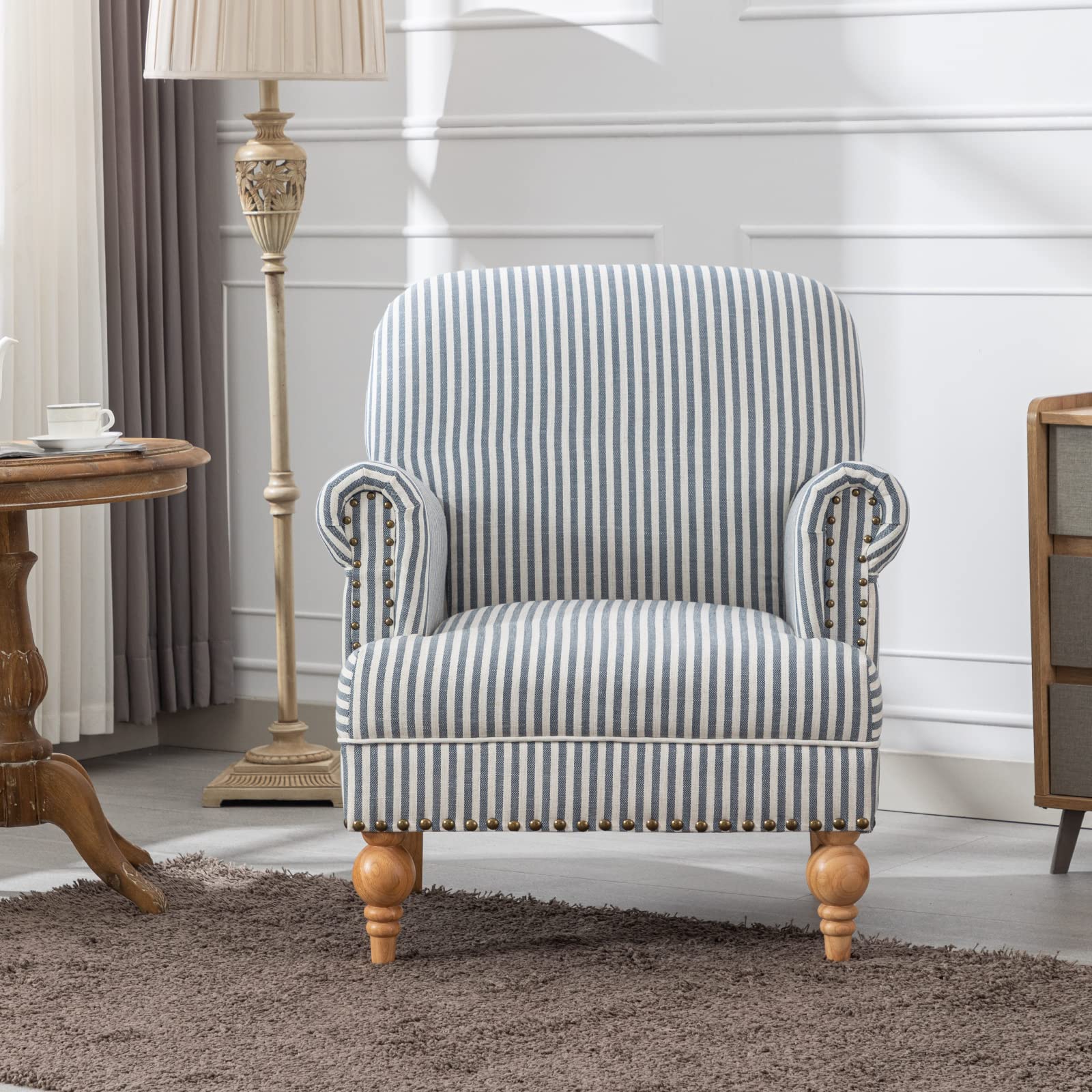 Janoray Nailhead Trim Linen Accent Chair 1 PCS - 8330AC