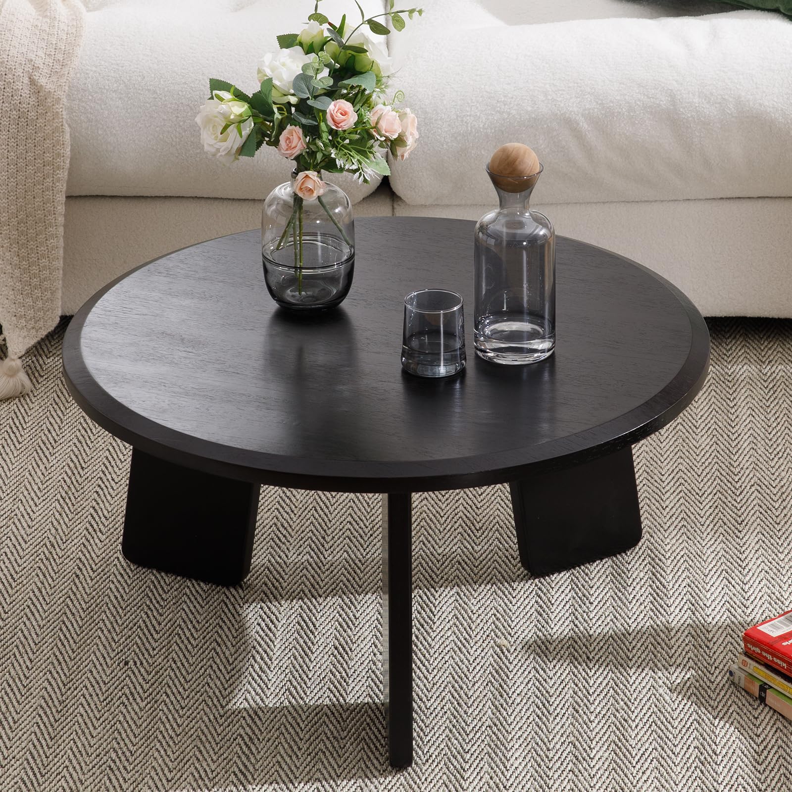 VESCASA Wood Black Round Coffee Table - XX12CT