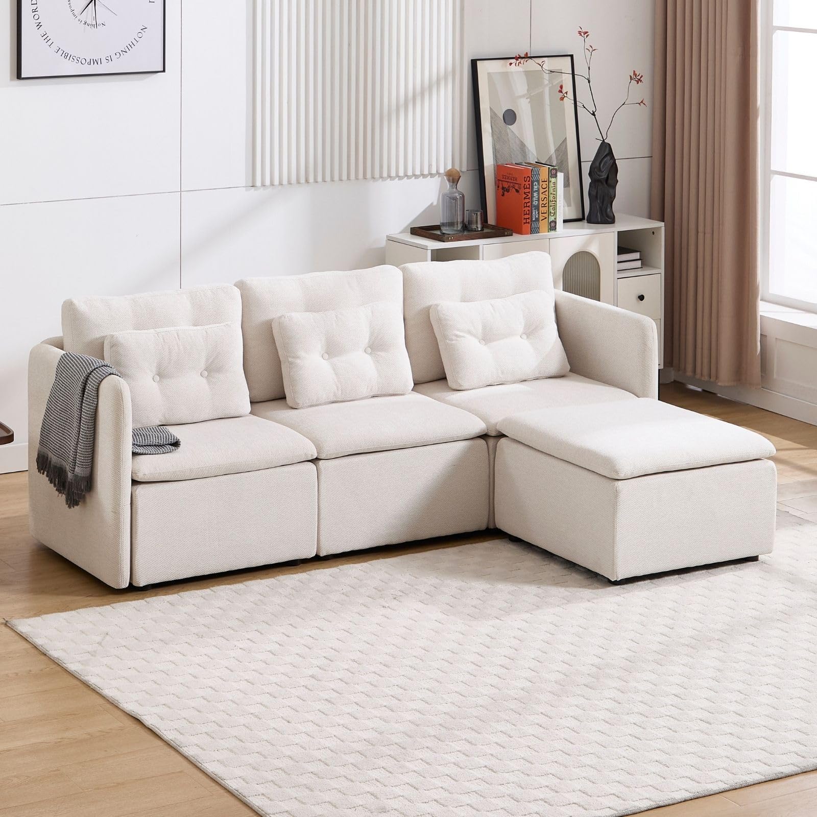 VESCASA Chenille 56.5" Modular Sectional Sofa with Waist Pillow - 90041SF