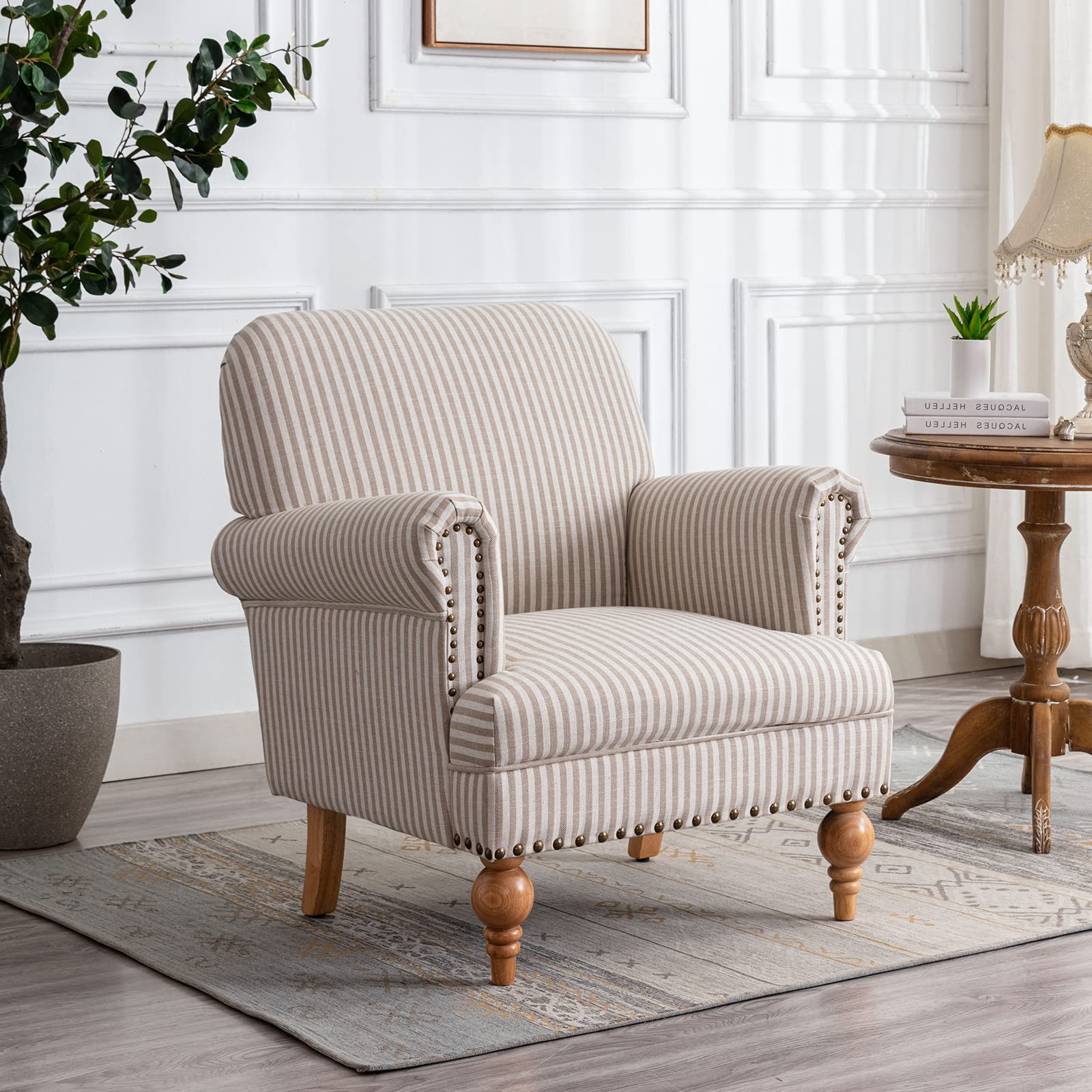 Janoray Nailhead Trim Linen Accent Chair 1 PCS - 8330AC