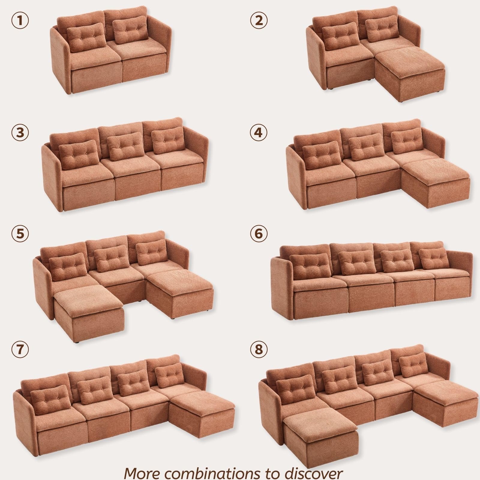 VESCASA Chenille 56.5" Modular Sectional Sofa with Waist Pillow - 90041SF