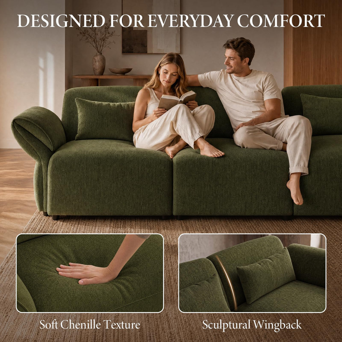 Chenille Modular Sectional Sofa with Deep Seats and Ottoman