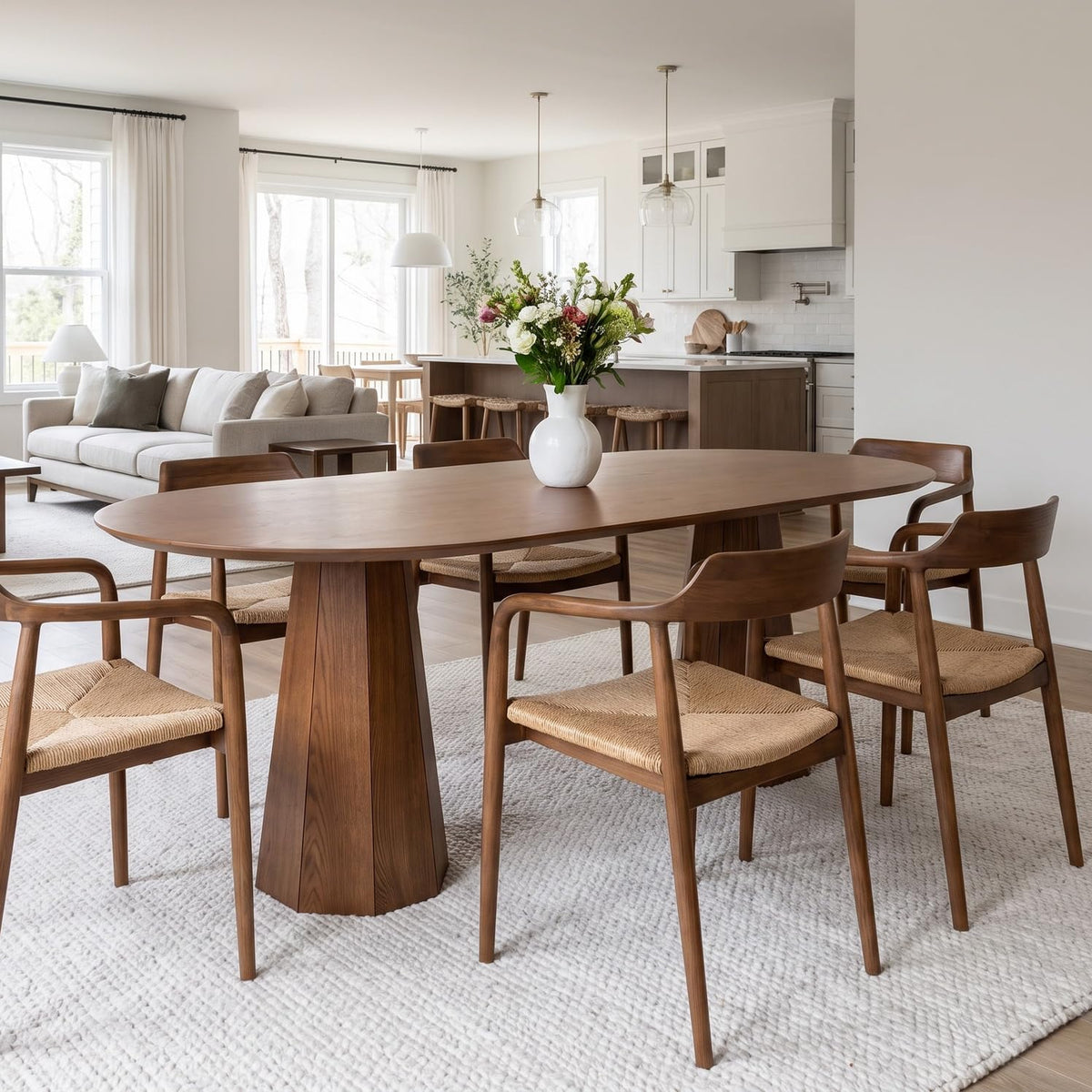 71" Oval Farmhouse Pedestal Dining Table for 6-8