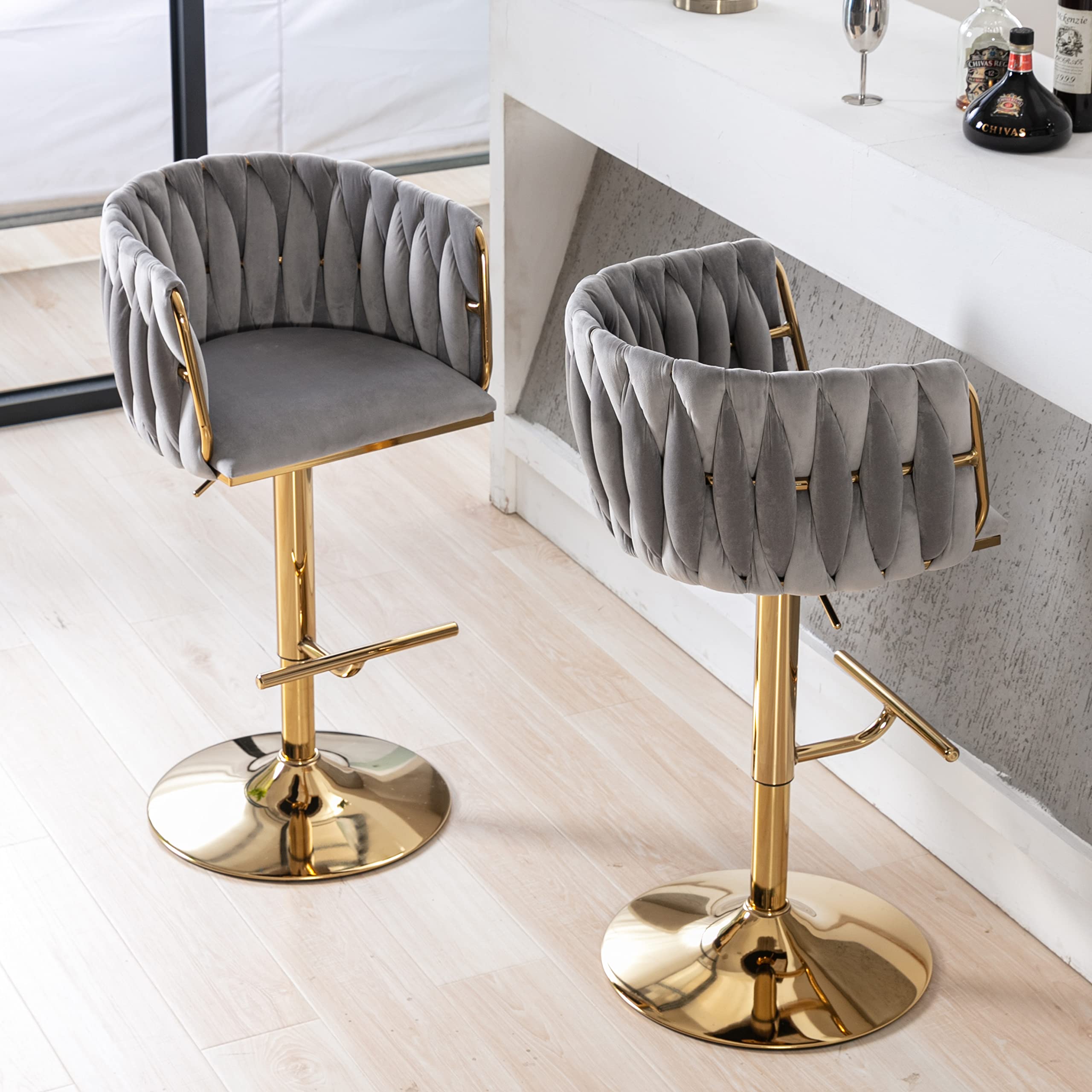 CHICAURA Swivel Gold Base Bar Stools Set of 2 - 6022AB