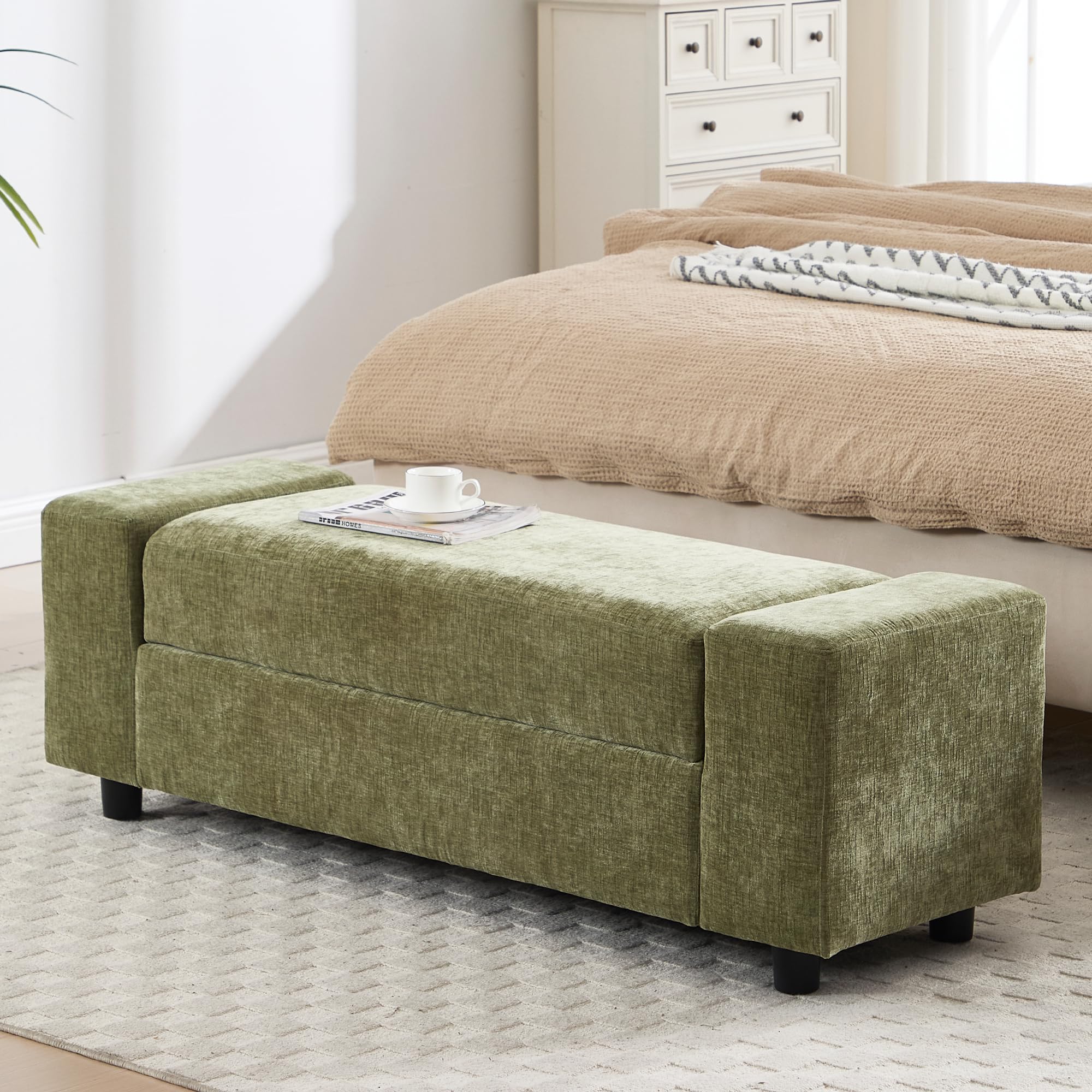 ROCITY 55" Upholstered Storage Bench for Entryway and Bedroom - 7060BH