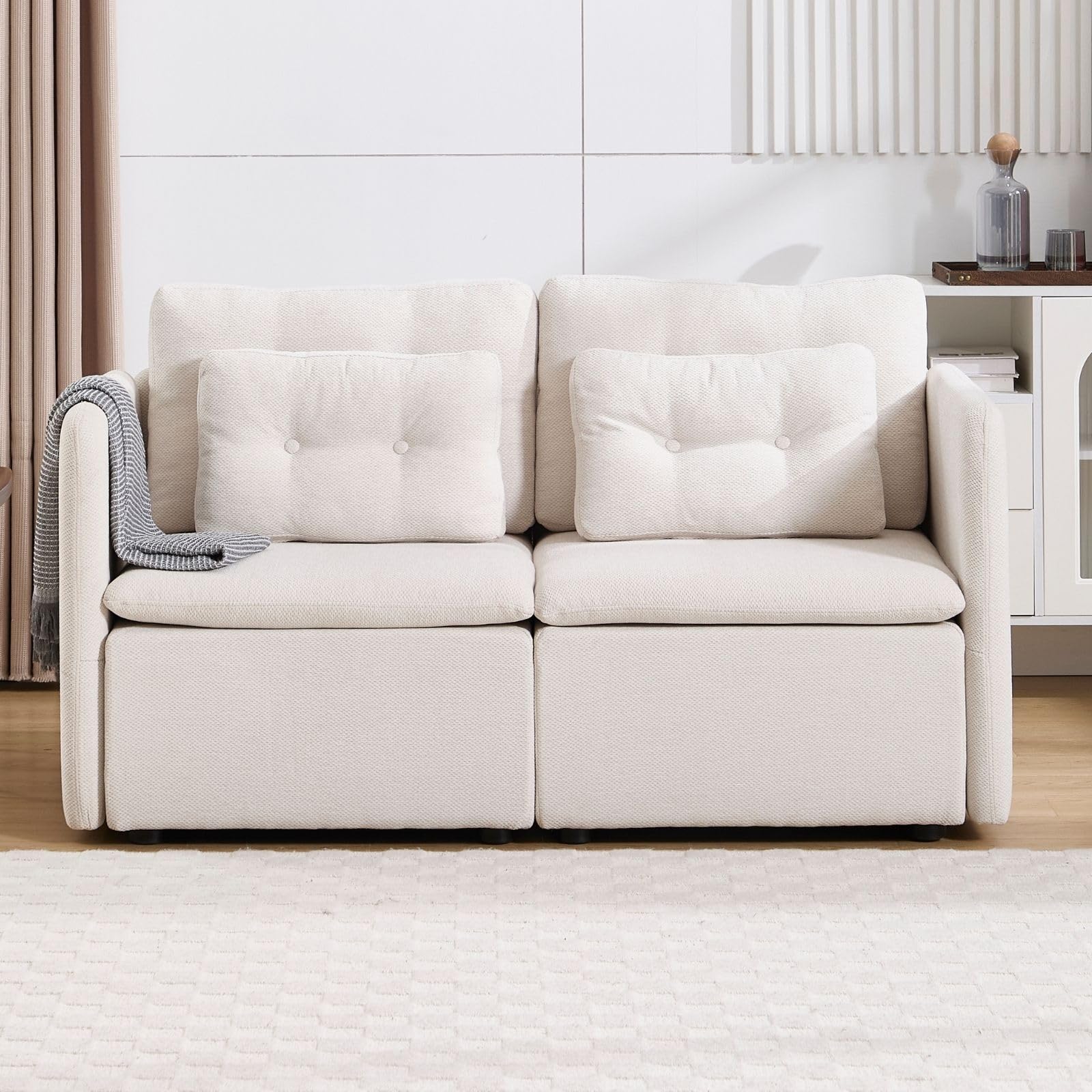 VESCASA Chenille 56.5" Modular Sectional Sofa with Waist Pillow - 90041SF