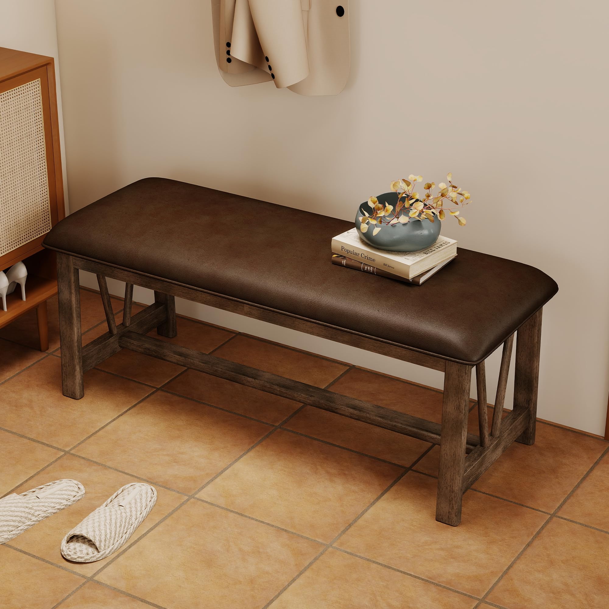 Kmax 44" Farmhouse Upholstered Wood Bench - 6103BH