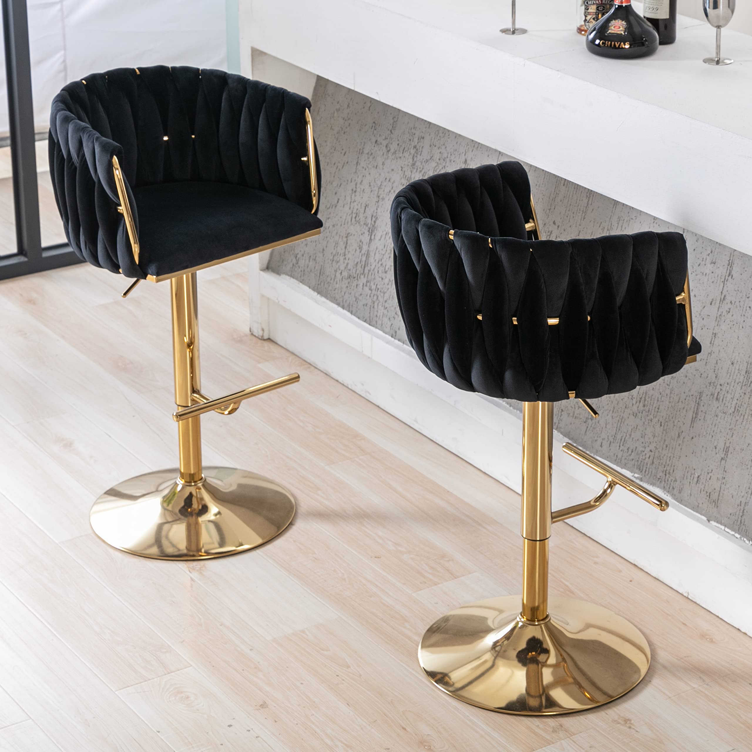CHICAURA Swivel Gold Base Bar Stools Set of 2 - 6022AB