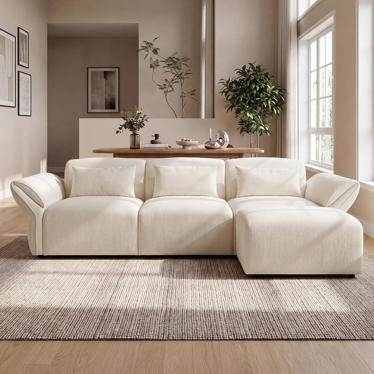 Chenille Modular Sectional Sofa with Deep Seats and Ottoman