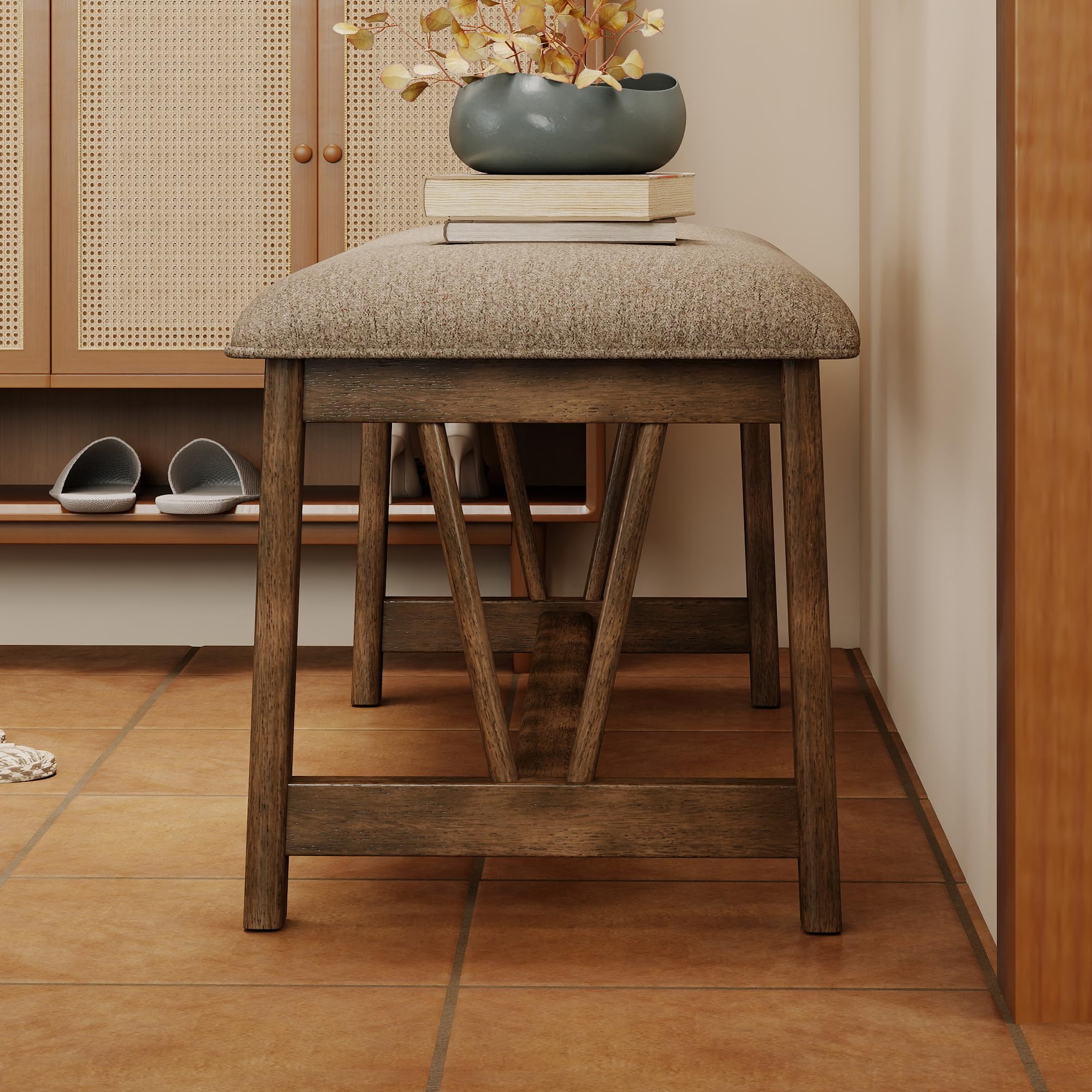 Kmax 44" Farmhouse Upholstered Wood Bench - 6103BH