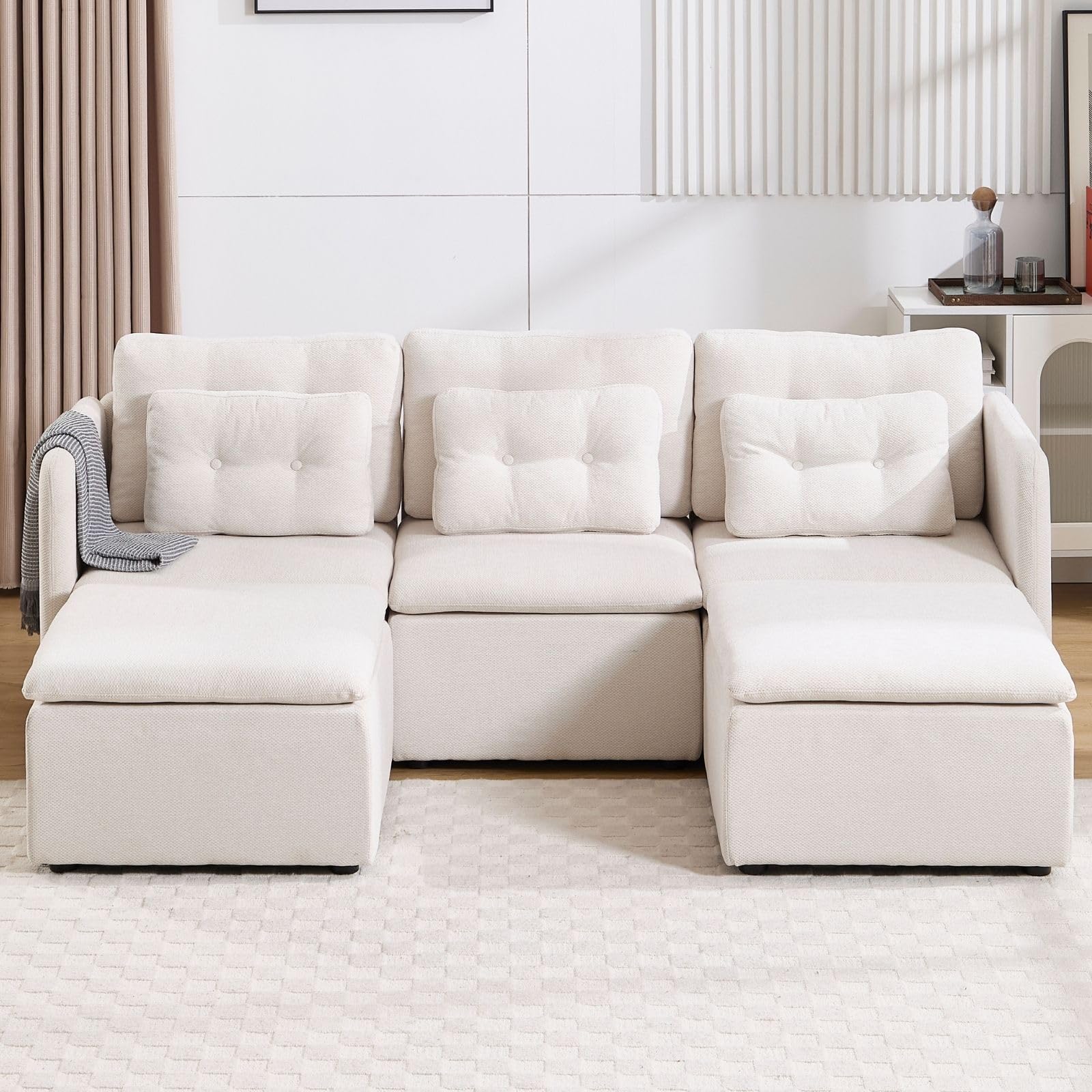 VESCASA Chenille 56.5" Modular Sectional Sofa with Waist Pillow - 90041SF