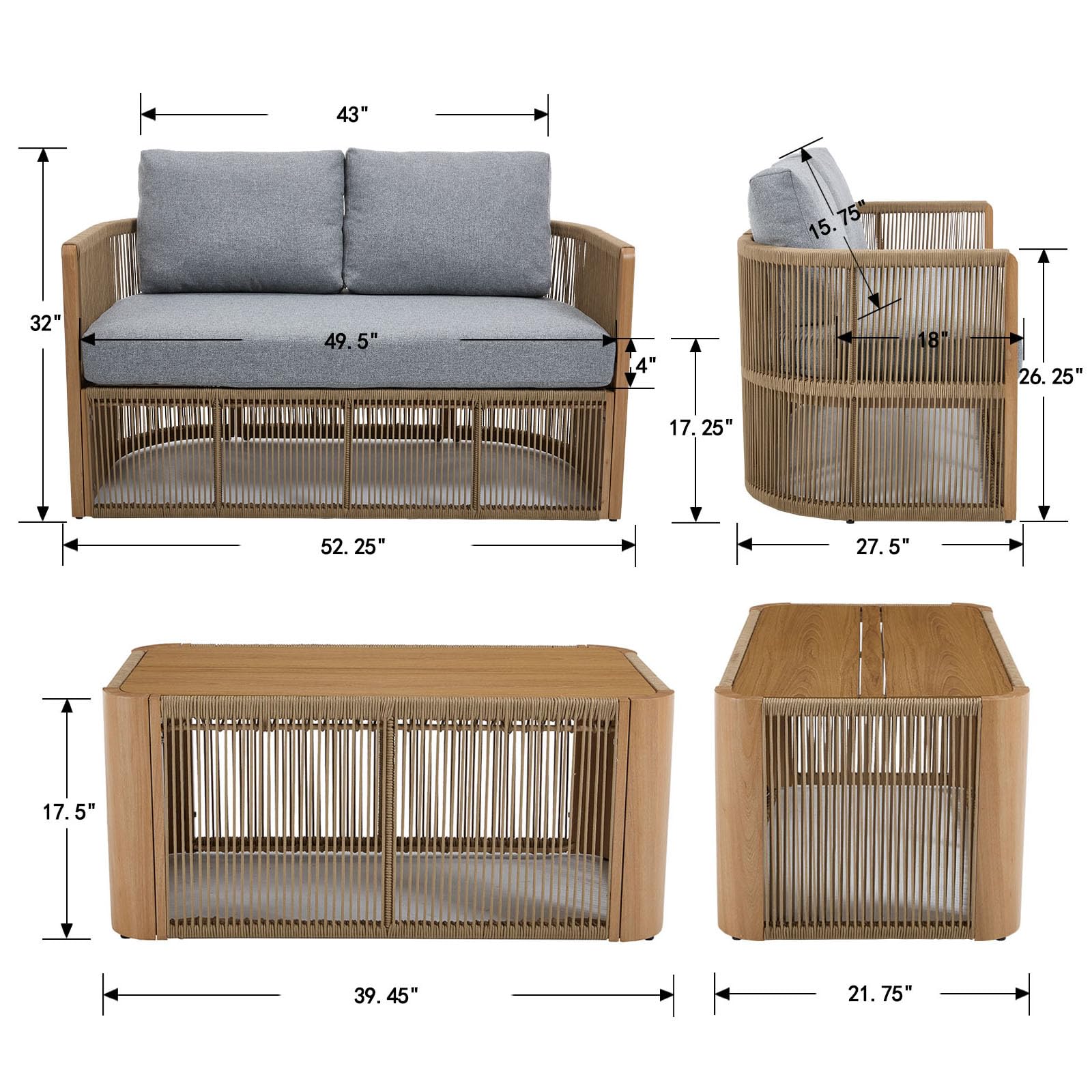 Janoray Woven Rope Outdoor Armchair Set of 2 - 1621AC