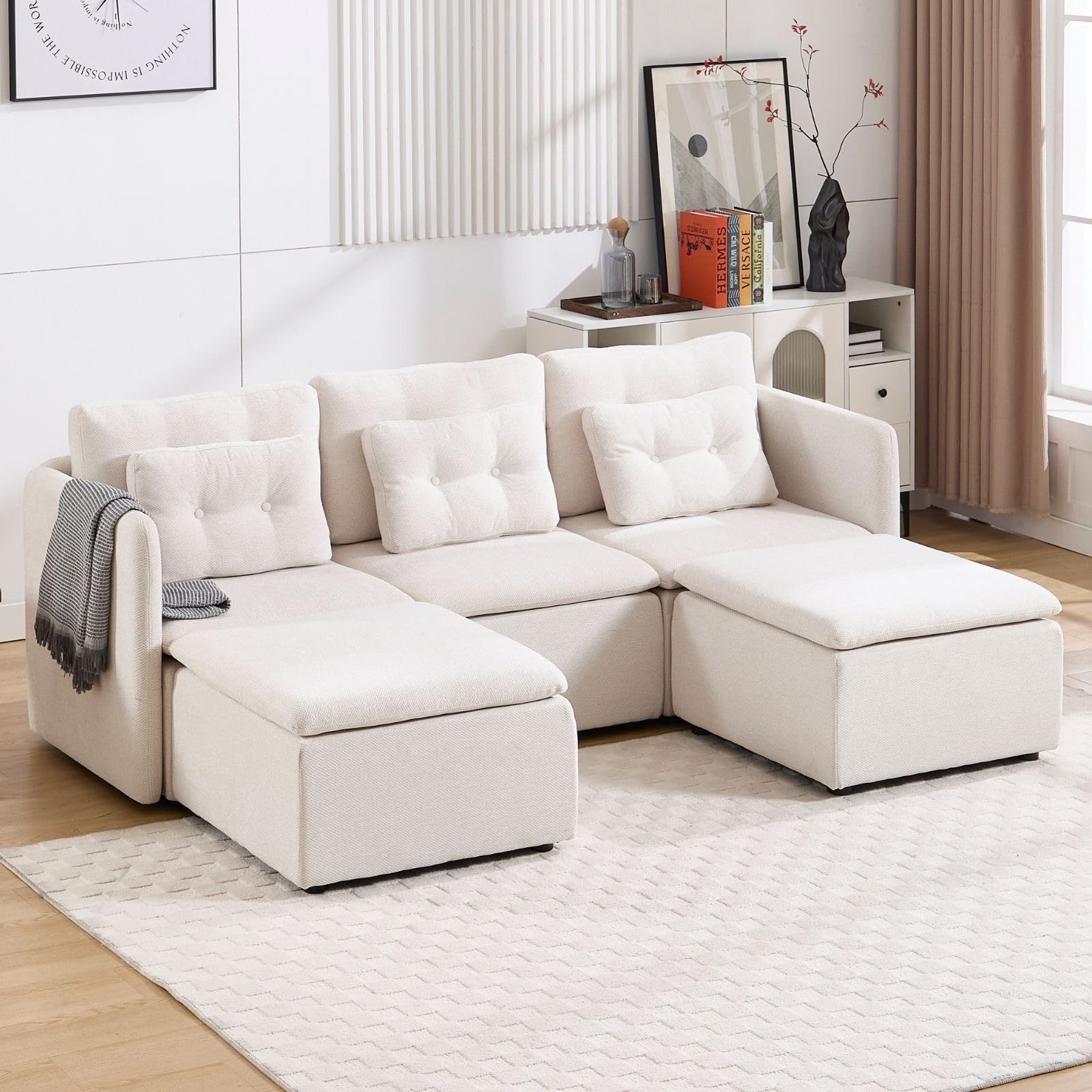 VESCASA Chenille 56.5" Modular Sectional Sofa with Waist Pillow - 90041SF