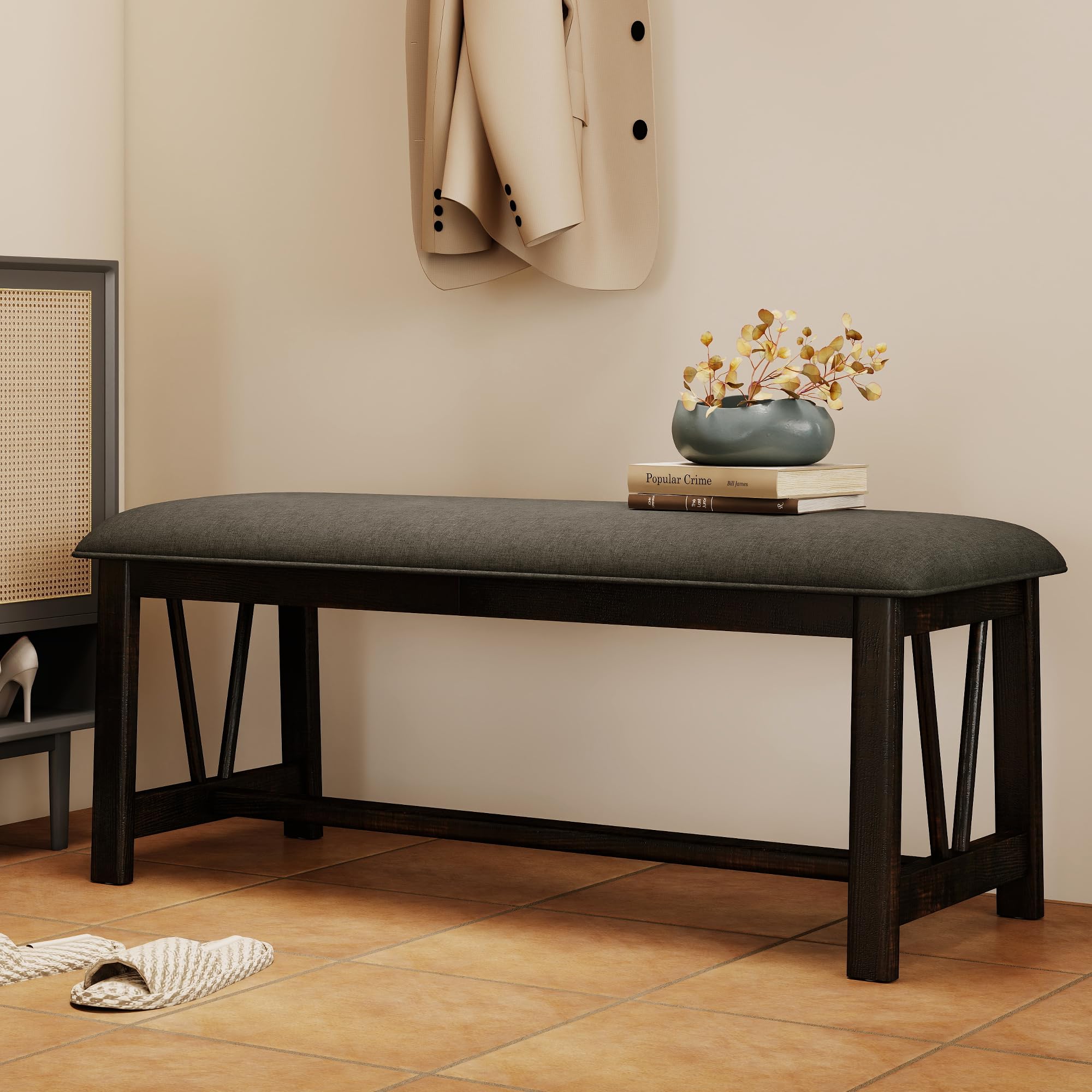 Kmax 44" Farmhouse Upholstered Wood Bench - 6103BH