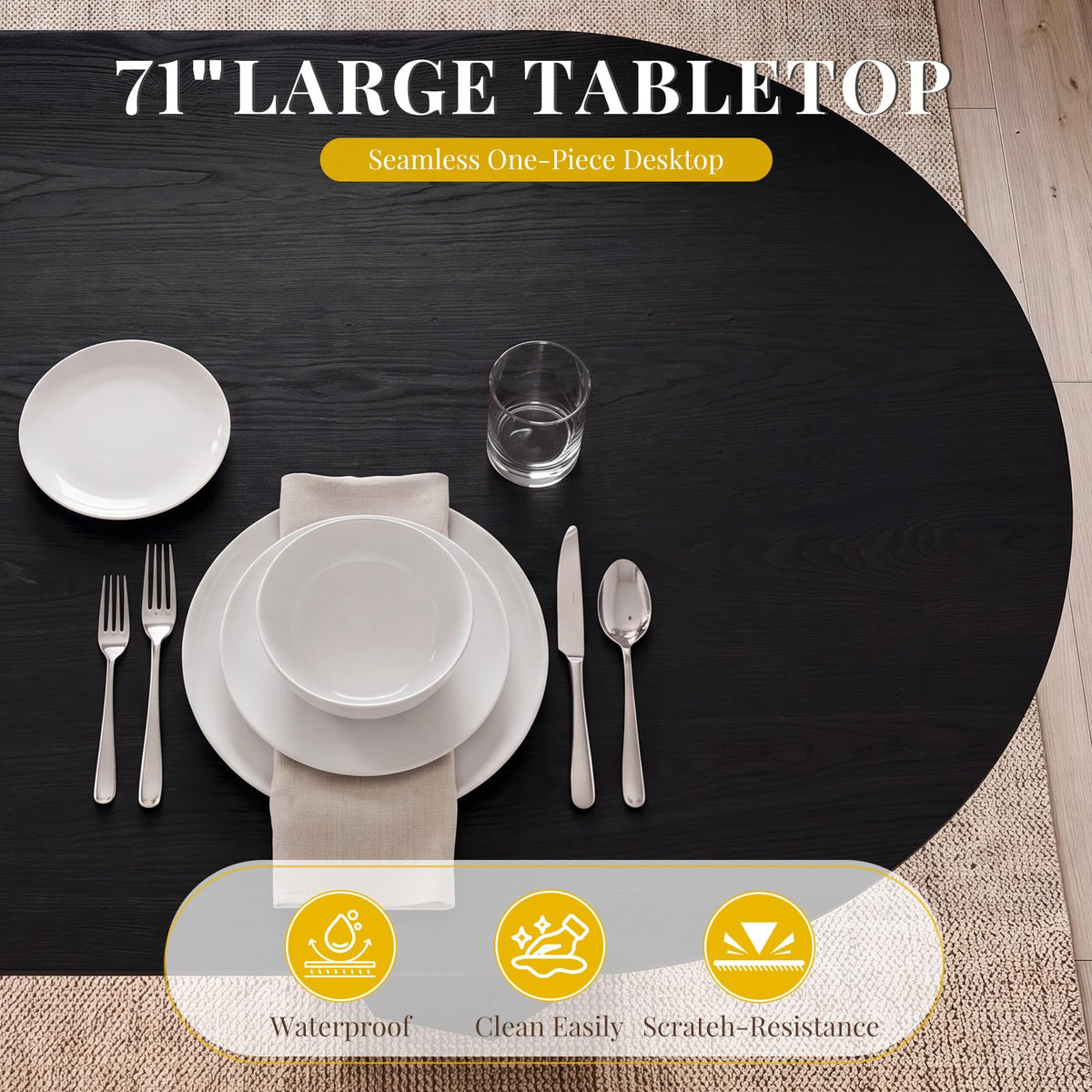 71" Oval Farmhouse Pedestal Dining Table for 6-8