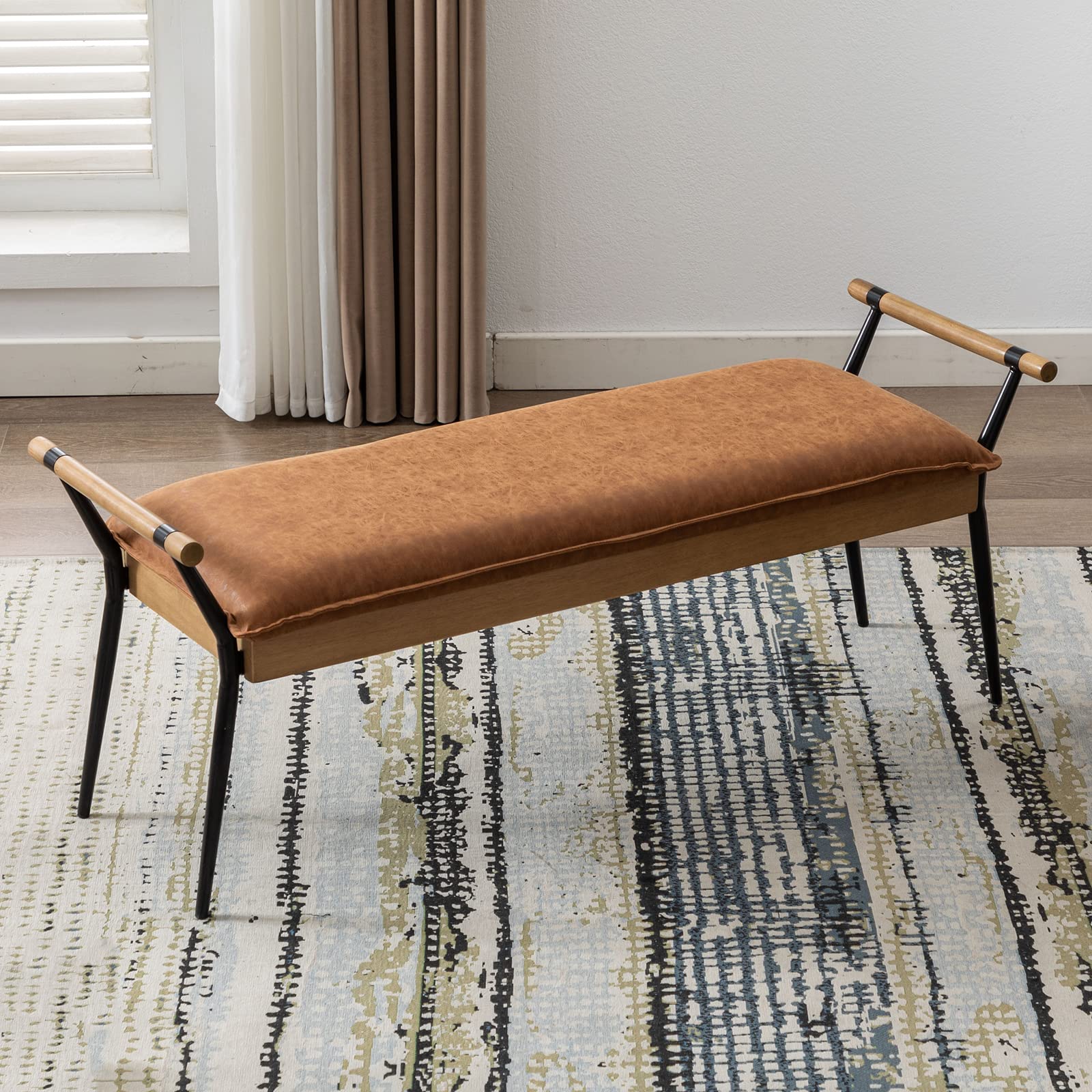 ROCITY Rectangle Metal Legs Bench with Arms - 2465BH