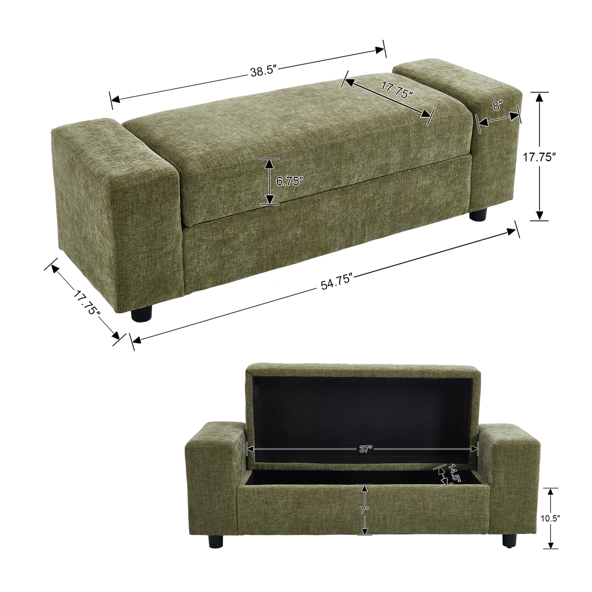 ROCITY 55" Upholstered Storage Bench for Entryway and Bedroom - 7060BH